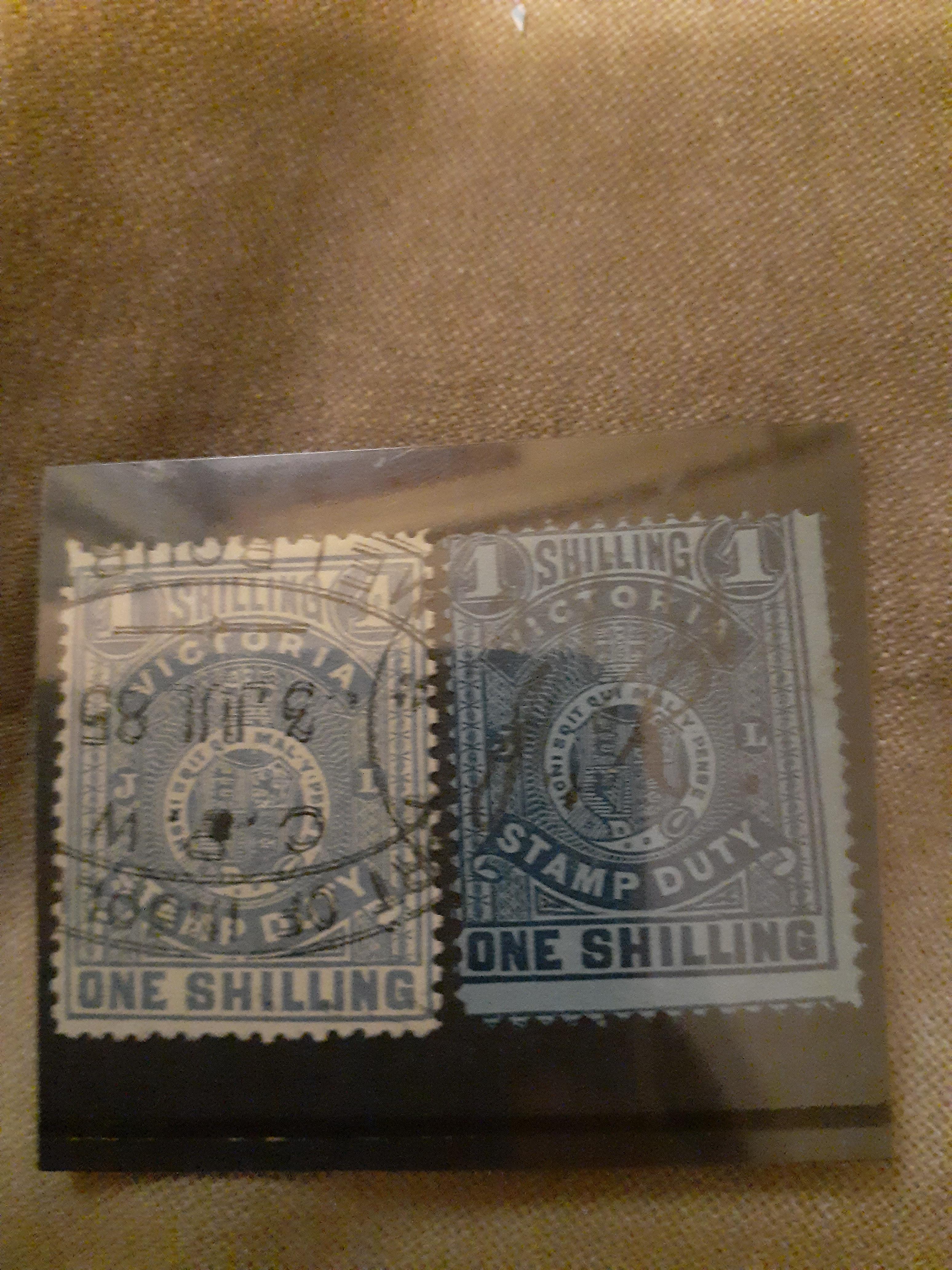 2 1 shilling "Stamp Duty" stamps, Are they rare or valuable in any