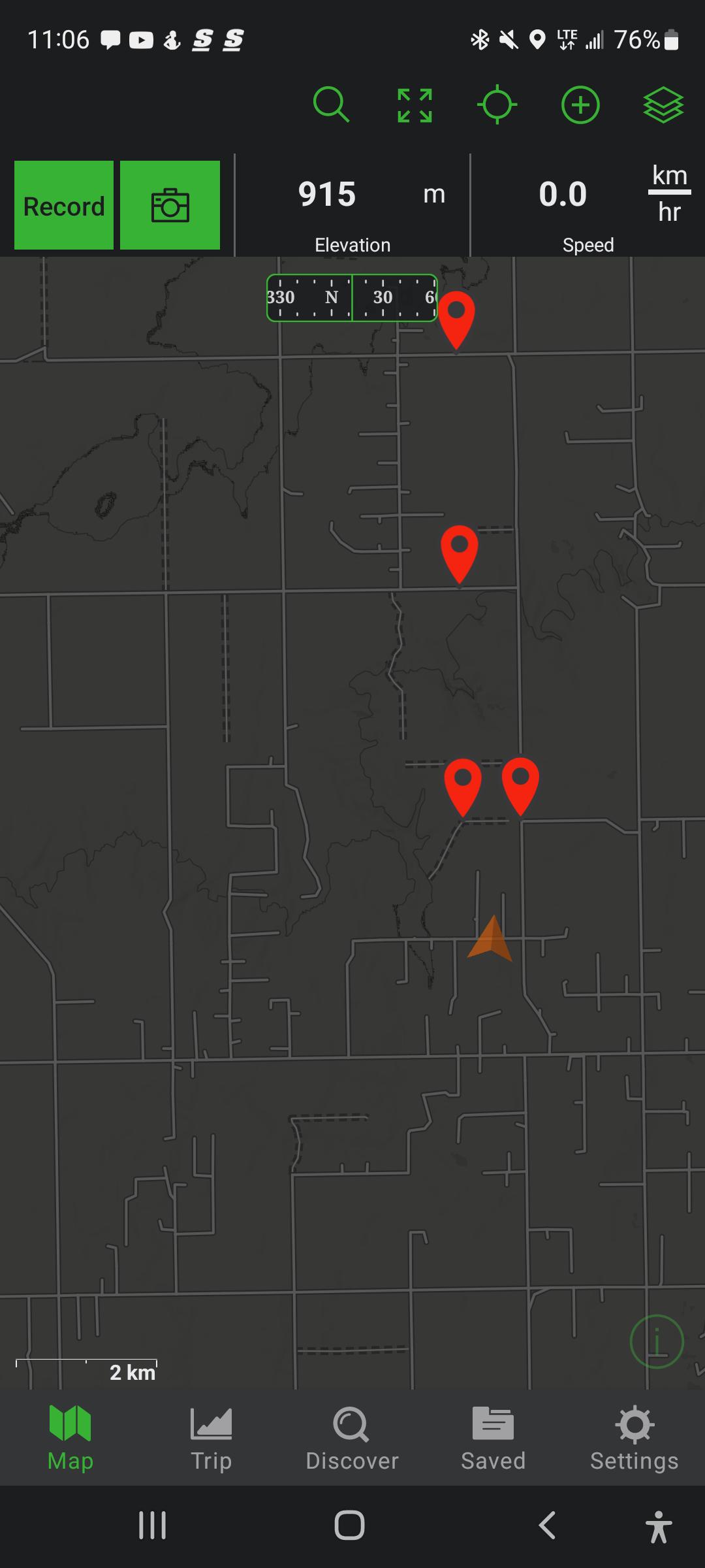 I have 3 waypoints in a line over survey markers. I want to create a