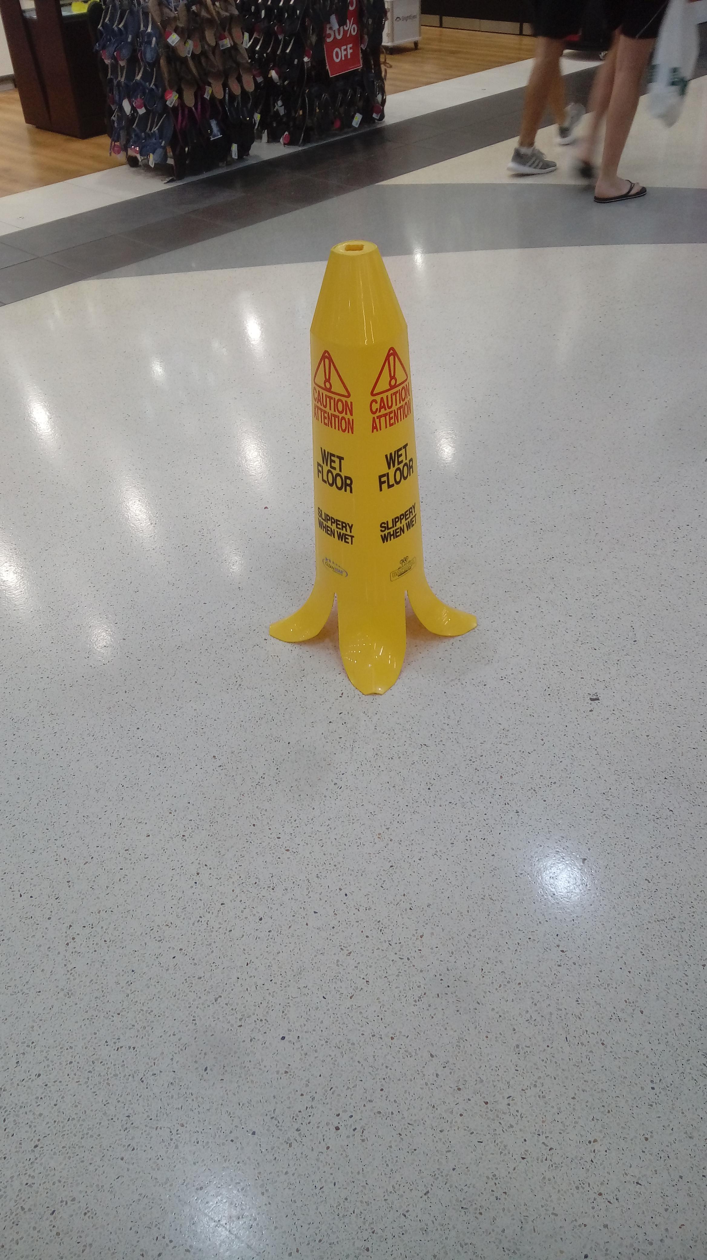 Slippery floor signs in the shape of banana peels mildlyinteresting
