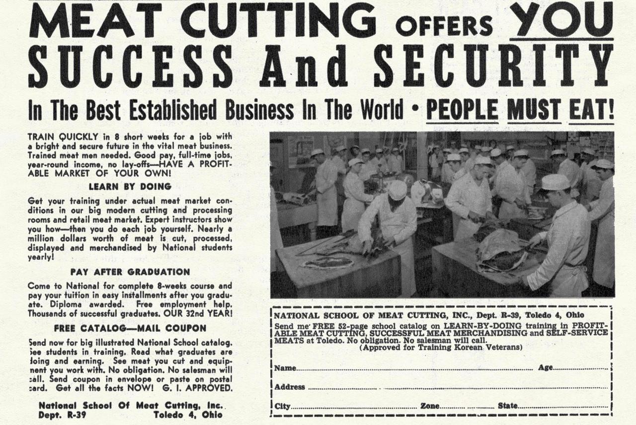 an ad for the National Meat Cutting School r/toledo