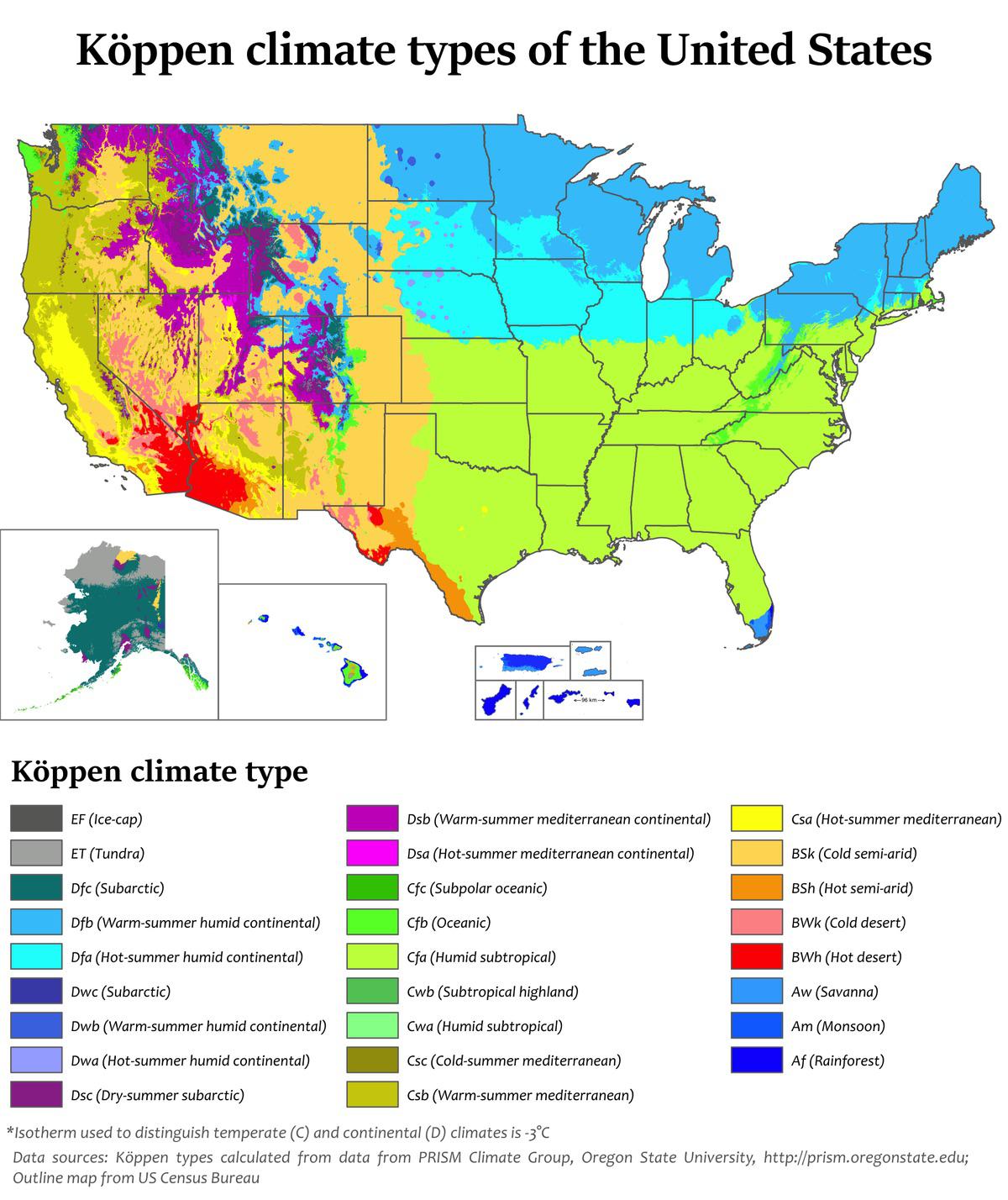 Climate map of the United States of America r/MapPorn