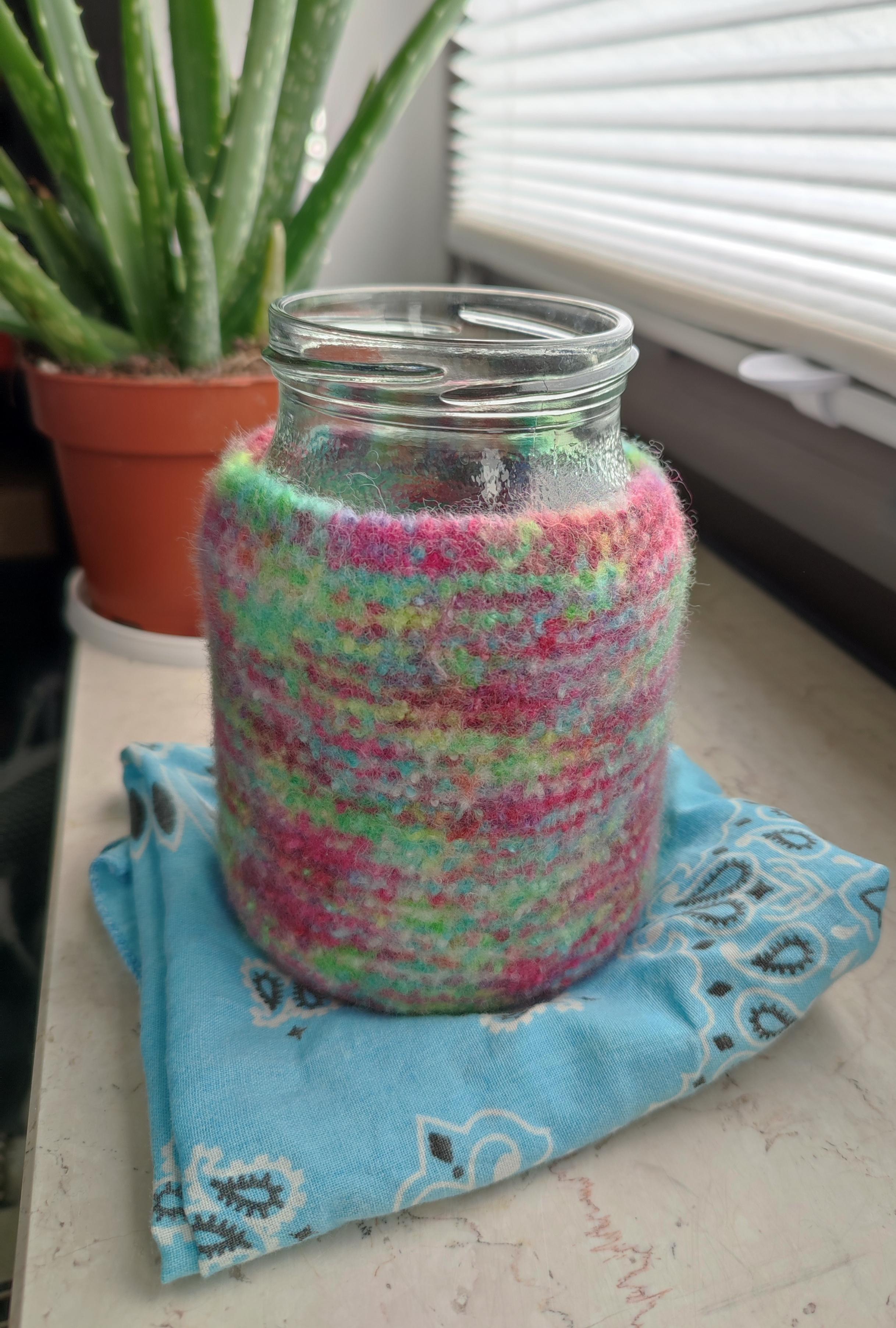 first time felting jar cozy r/knitting