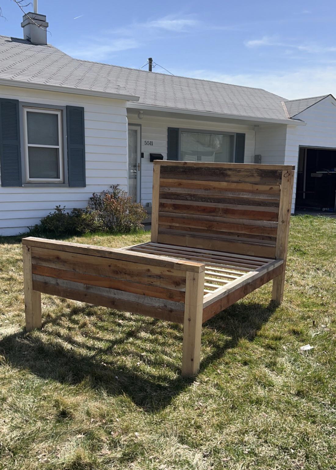 Bedframe I built with 60 worth of old 2x6’s off of Craigslist. r