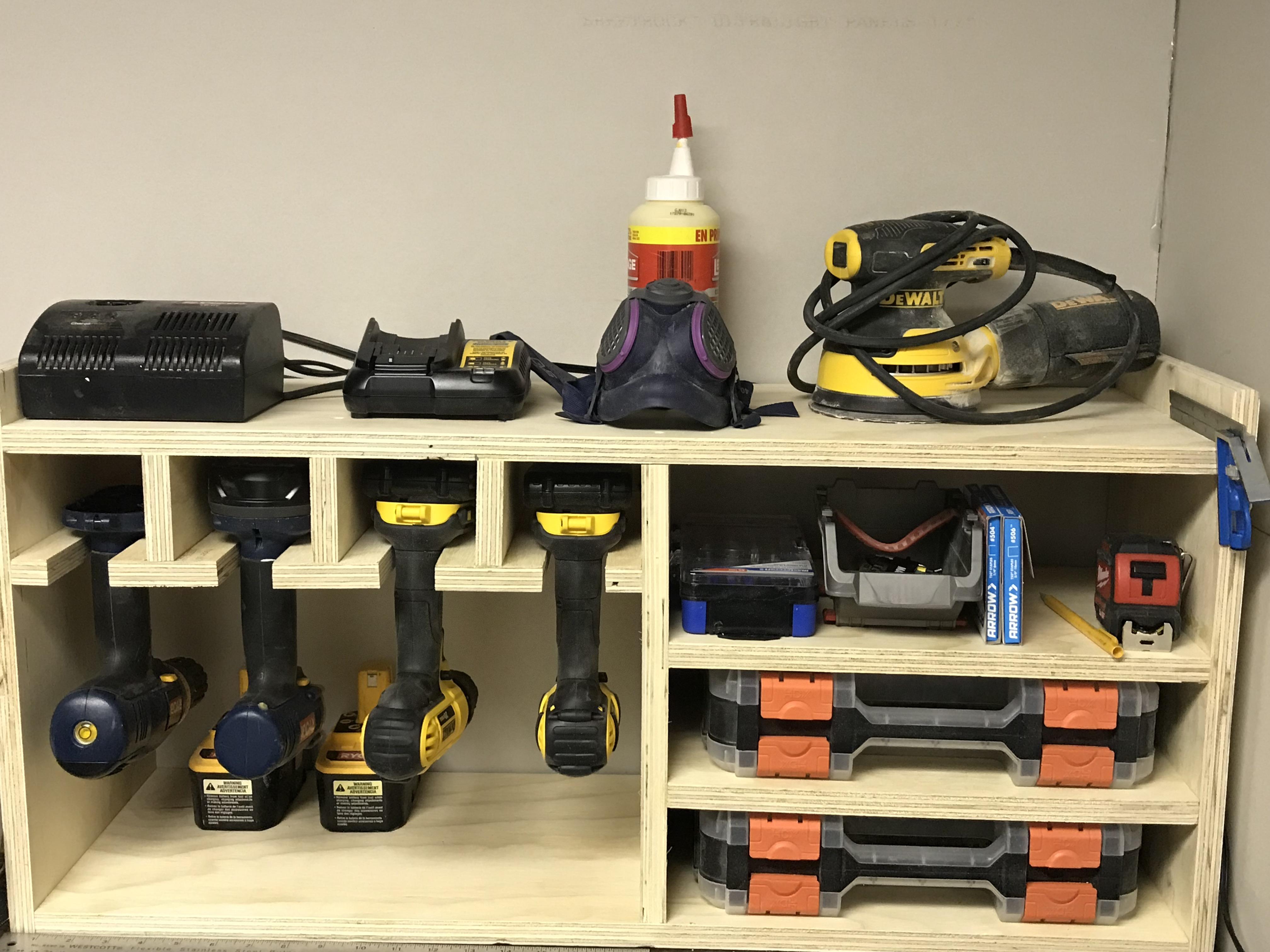 Drill & battery charger storage r/woodworking
