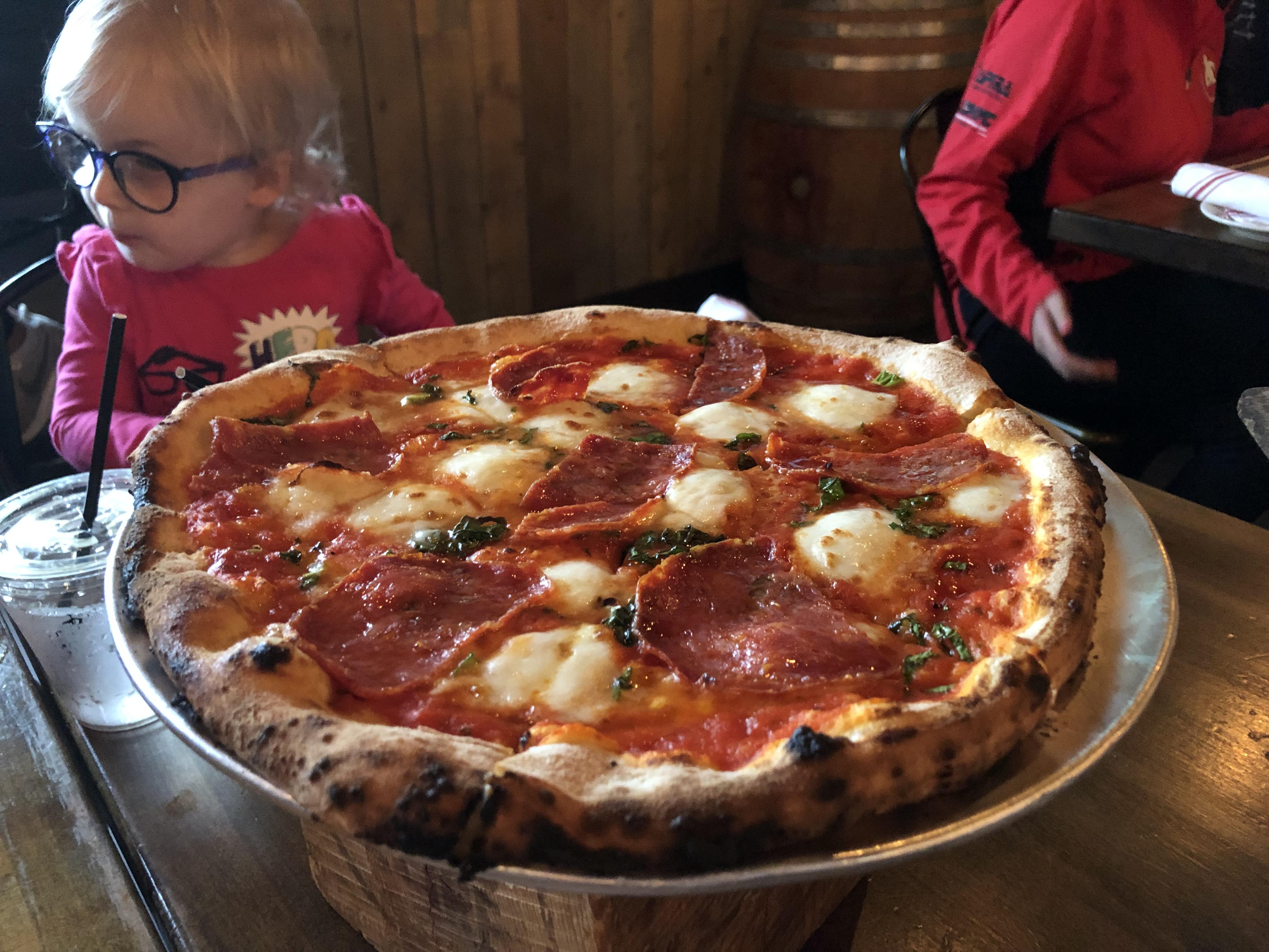 Hot soppressata, fresh mozzarella, dop, basil, ho honey in