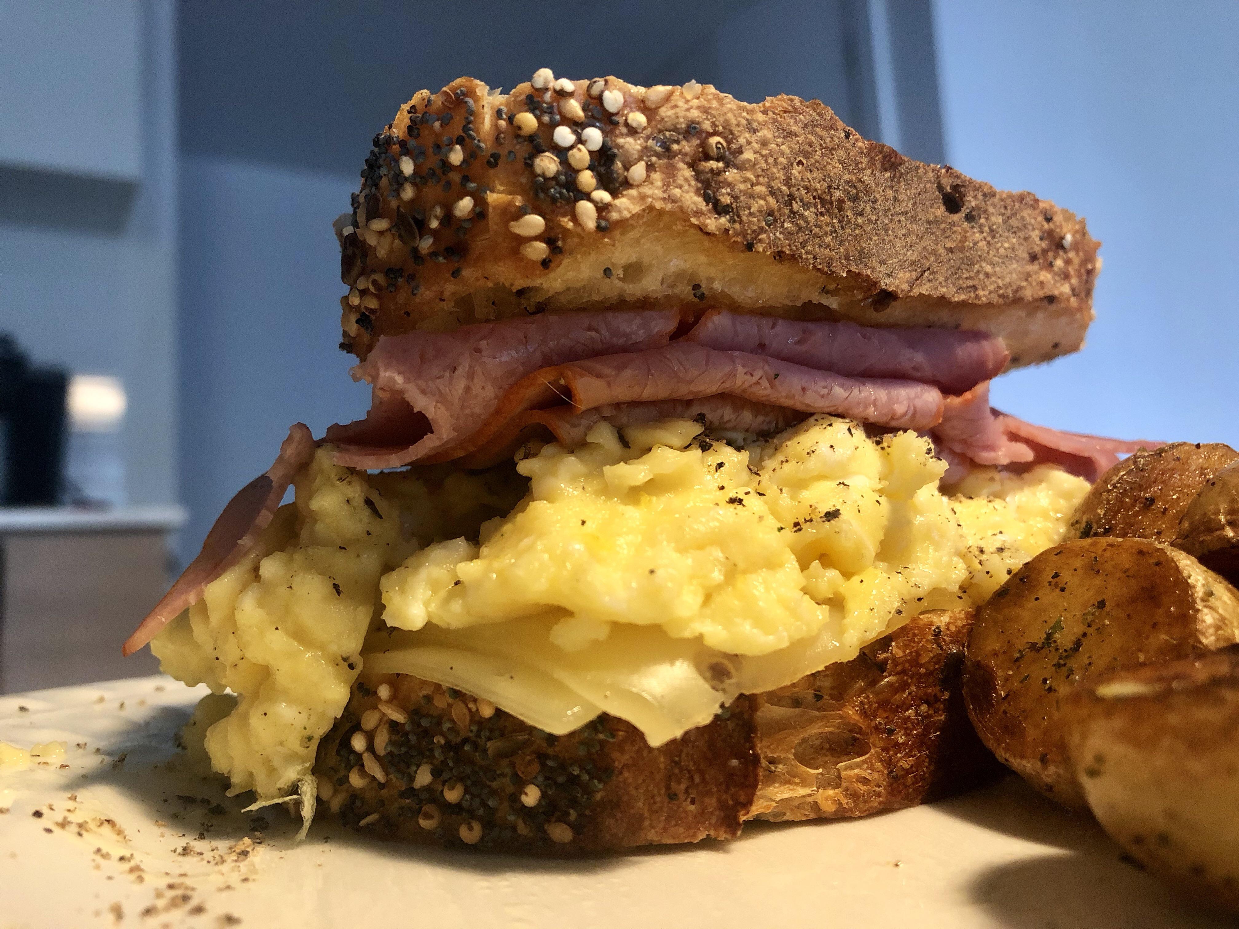 Pastrami, eggs and Swiss cheese on multigrain bread. r/eatsandwiches