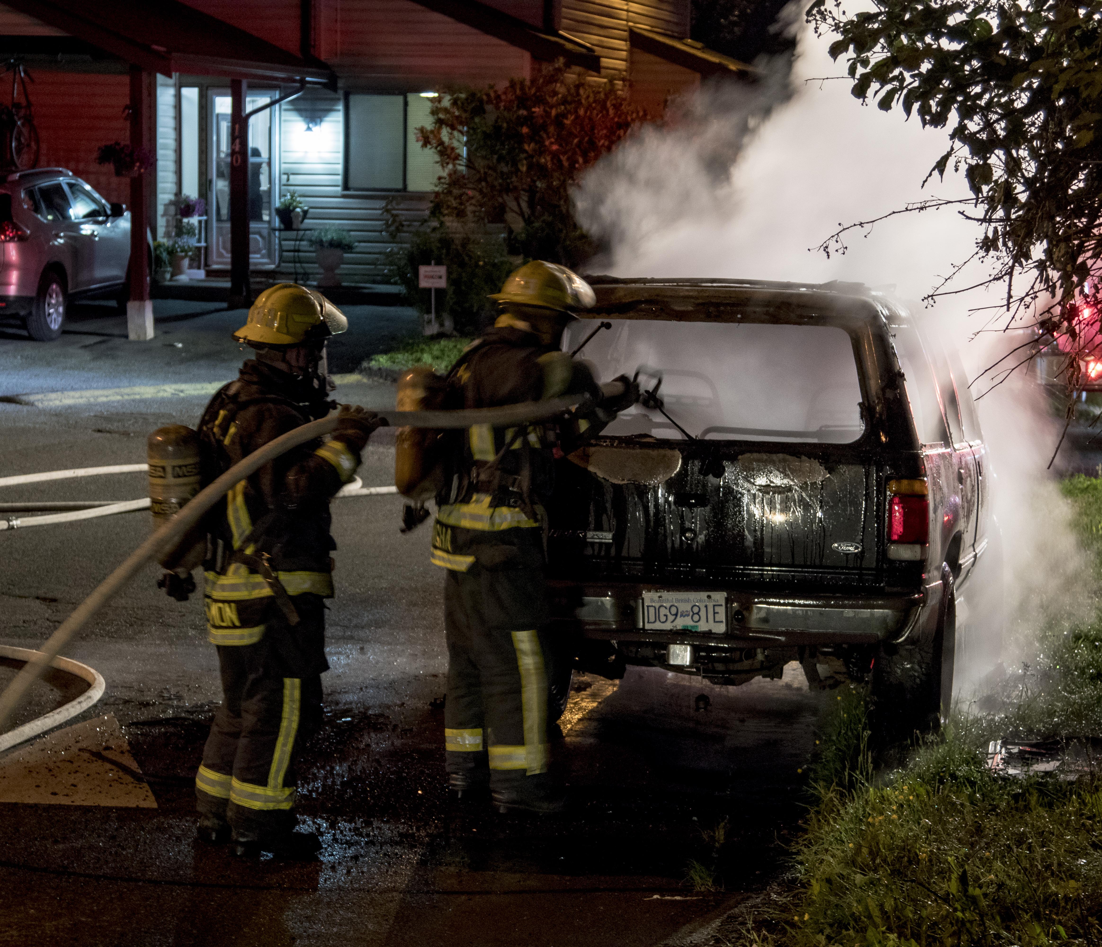 Someone set a car on fire in my back alley in Newton, Surrey. Ahhh