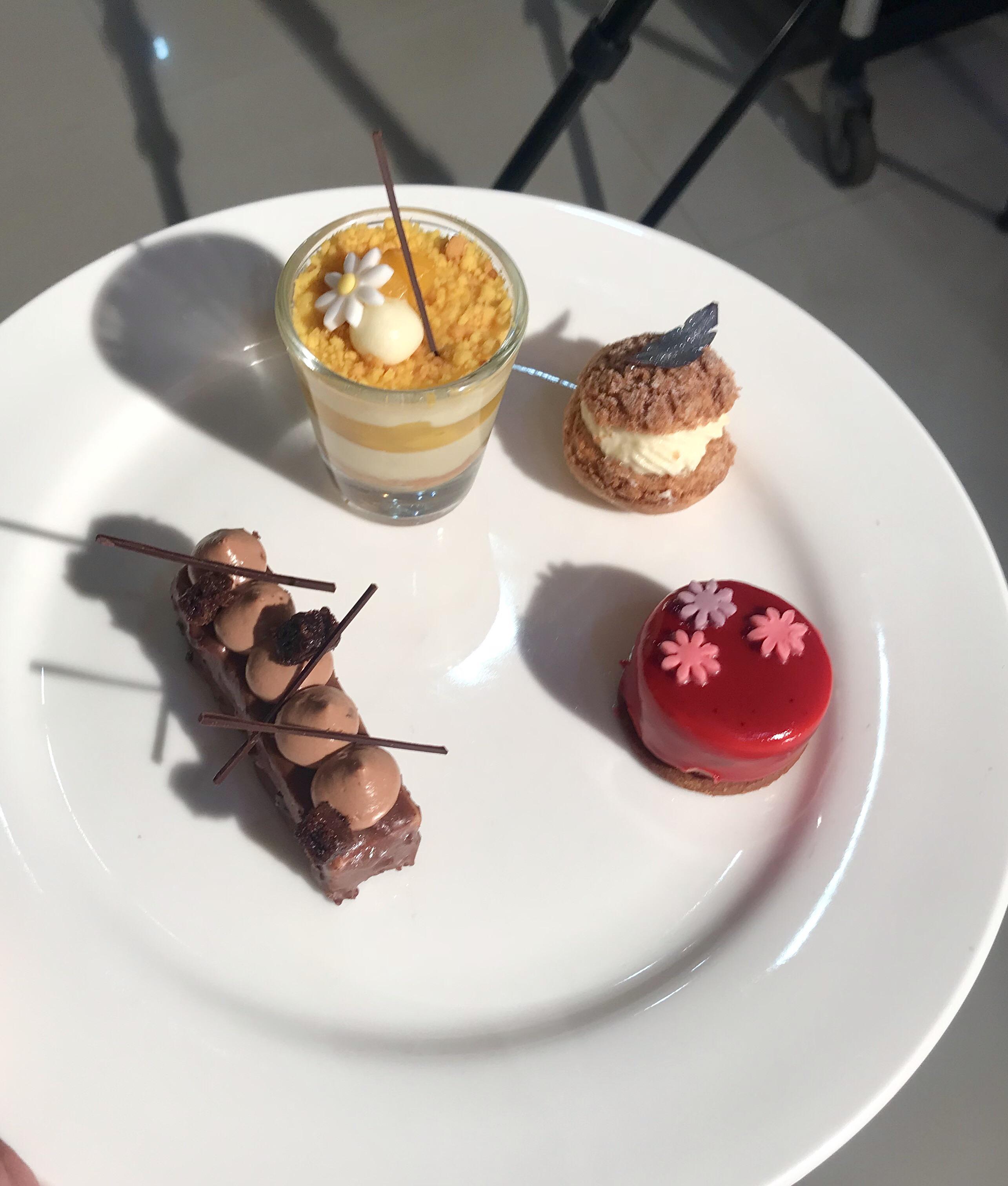 Desserts I made for an event. Vanilla choux, mango verrine, chocolate