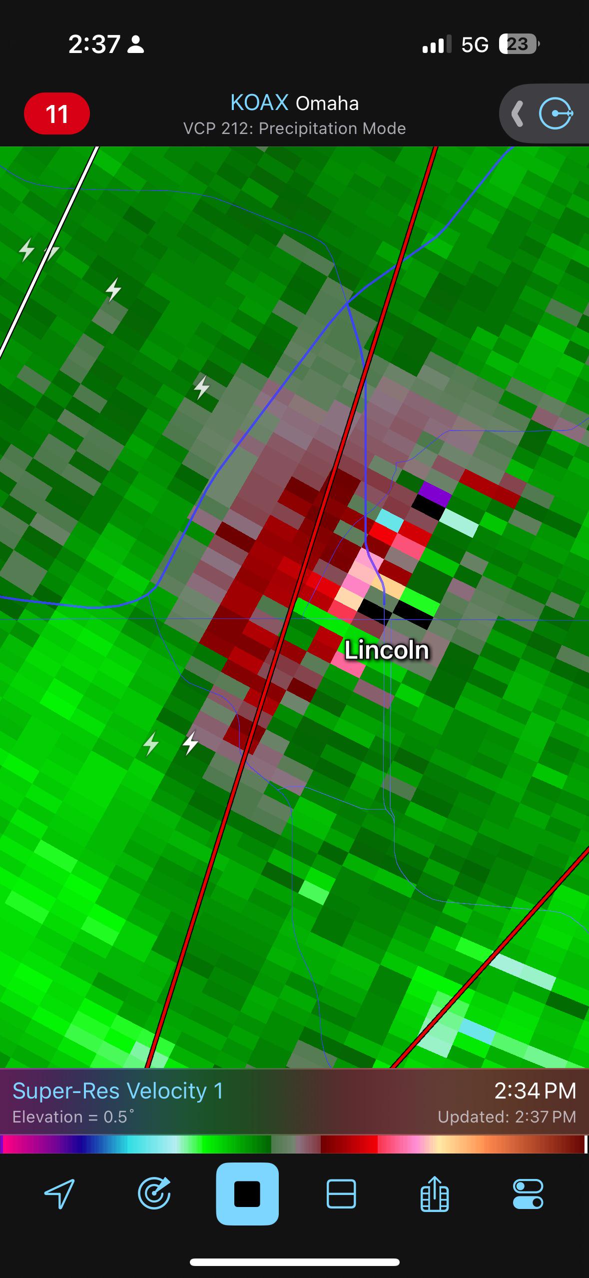 Radar Velocity over Lincoln, NE r/weather