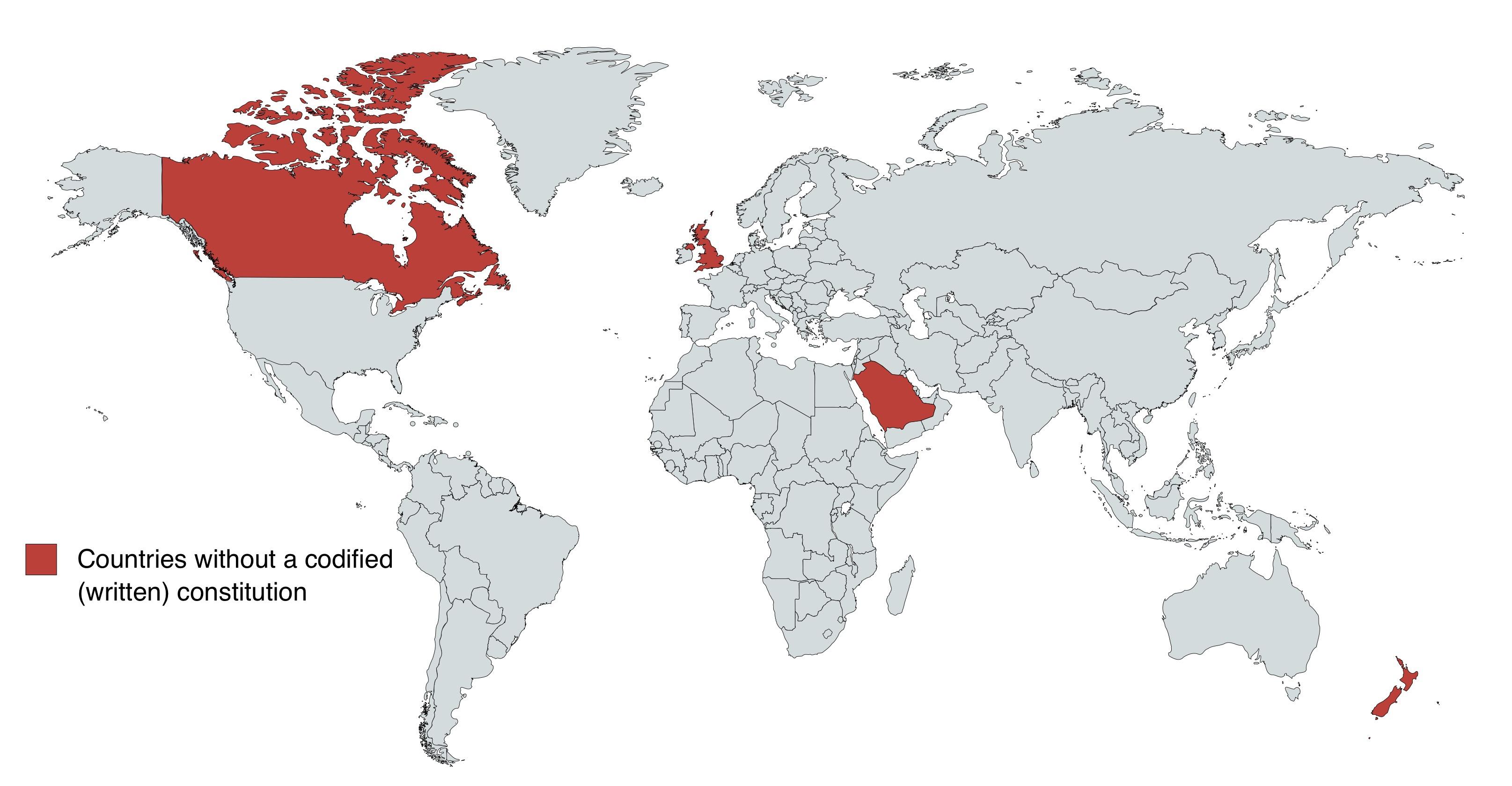 Countries without a written constitution. r/MapPorn