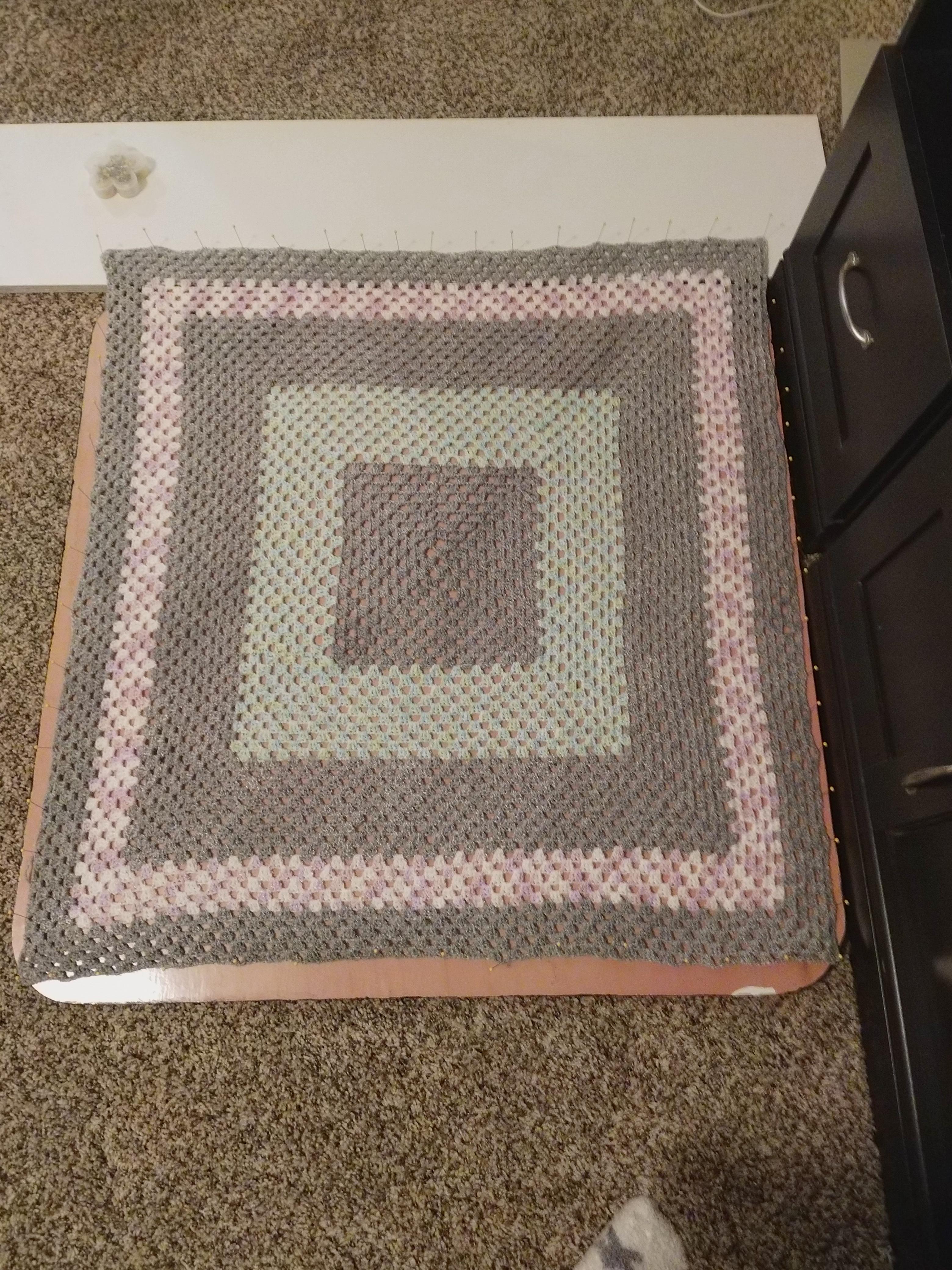 Blocking my very first ever finished object a baby blanket for my