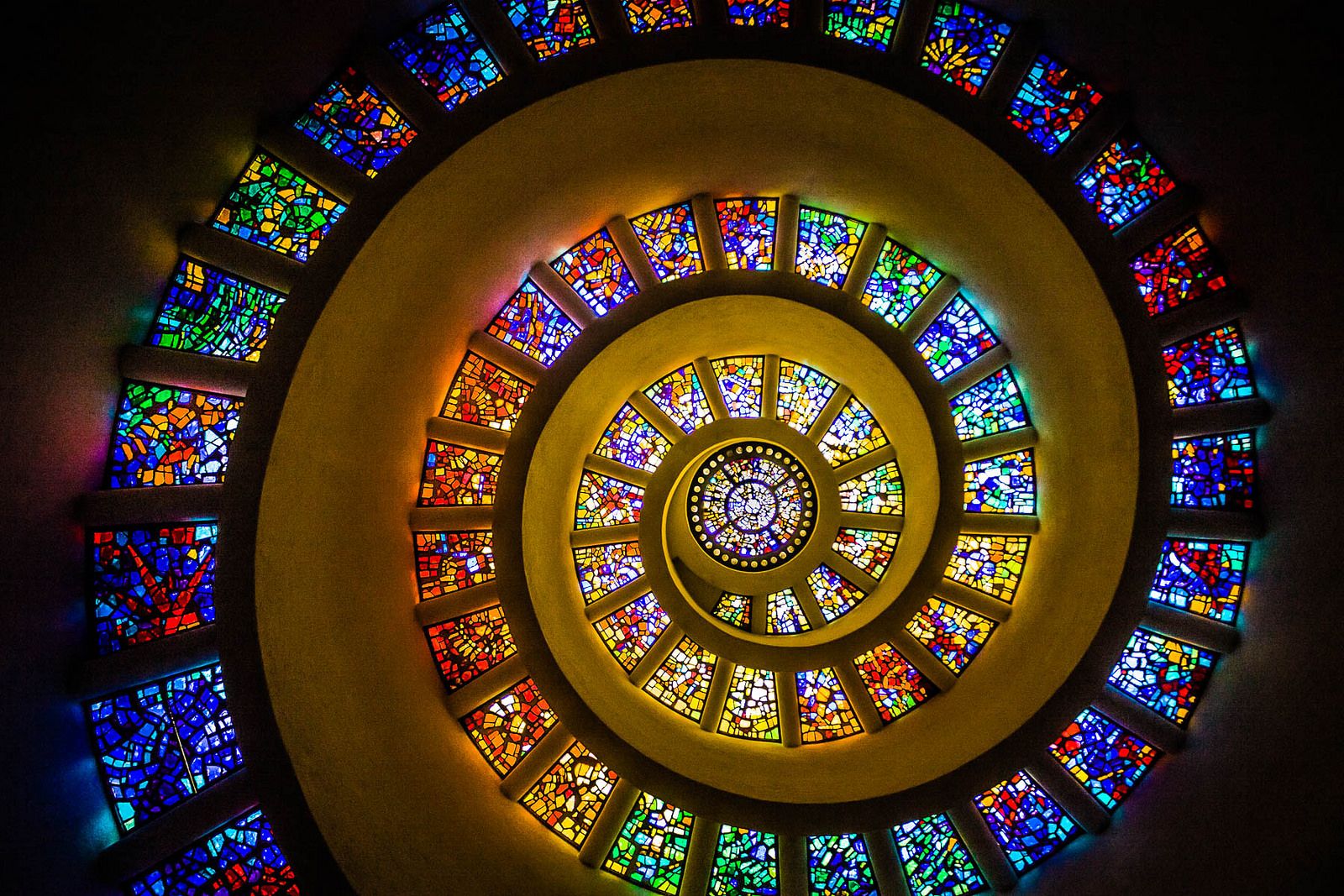 Beautiful Stained Glass in the unique spire of the Chapel of