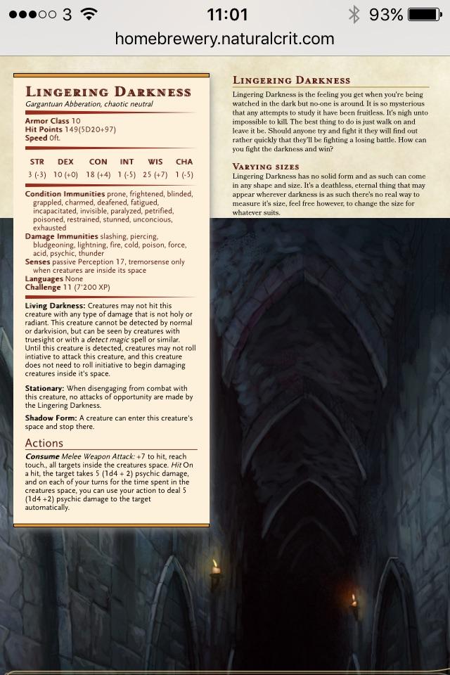 Homebrew (5e) Revised Lingering Darkness r/UnearthedArcana