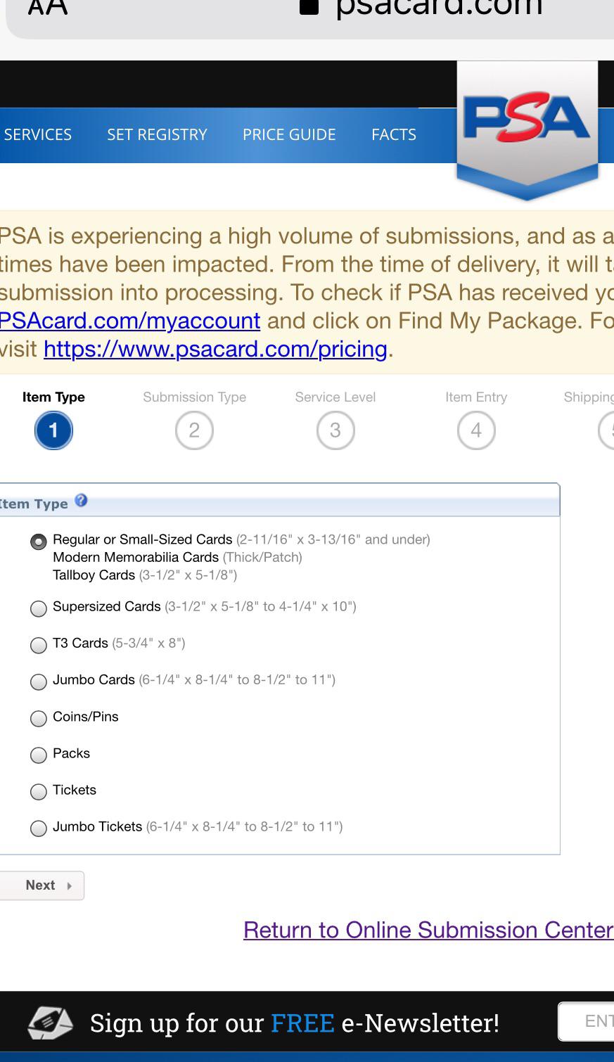 PSA/DNA Authentication Submission I want to submit an autographed photo, but there is no option