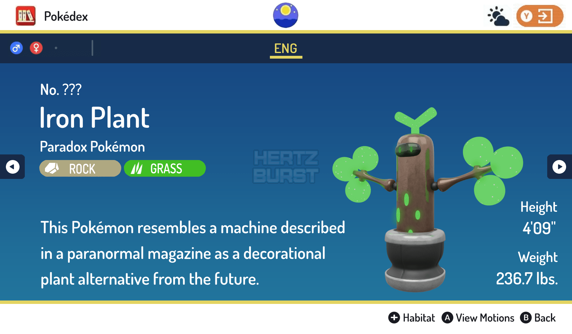 My concept of a paradox version of sudowoodo, iron plant. Based off of