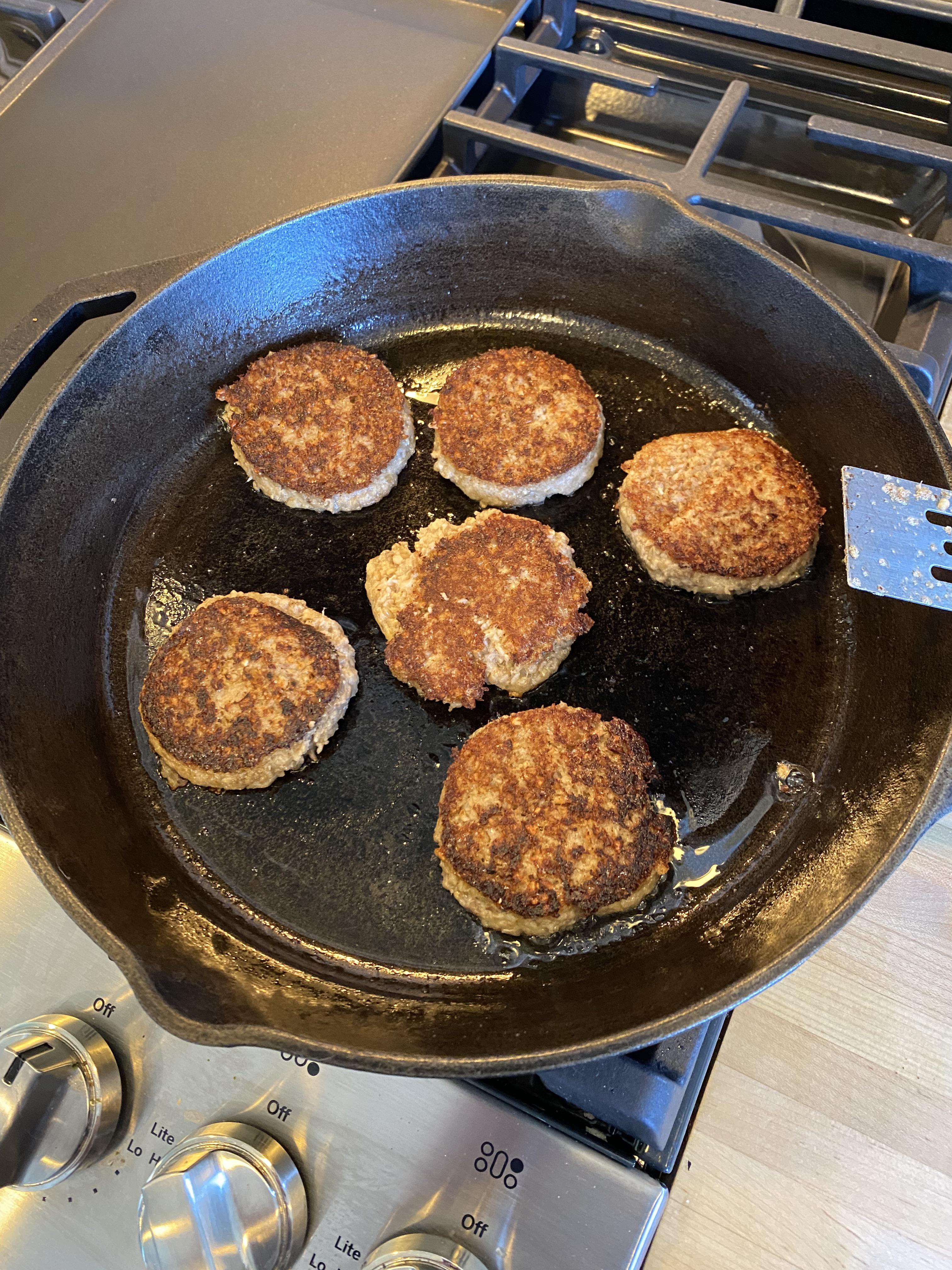 In Cincinnati, we cook goetta for breakfast. Cast iron only, of course