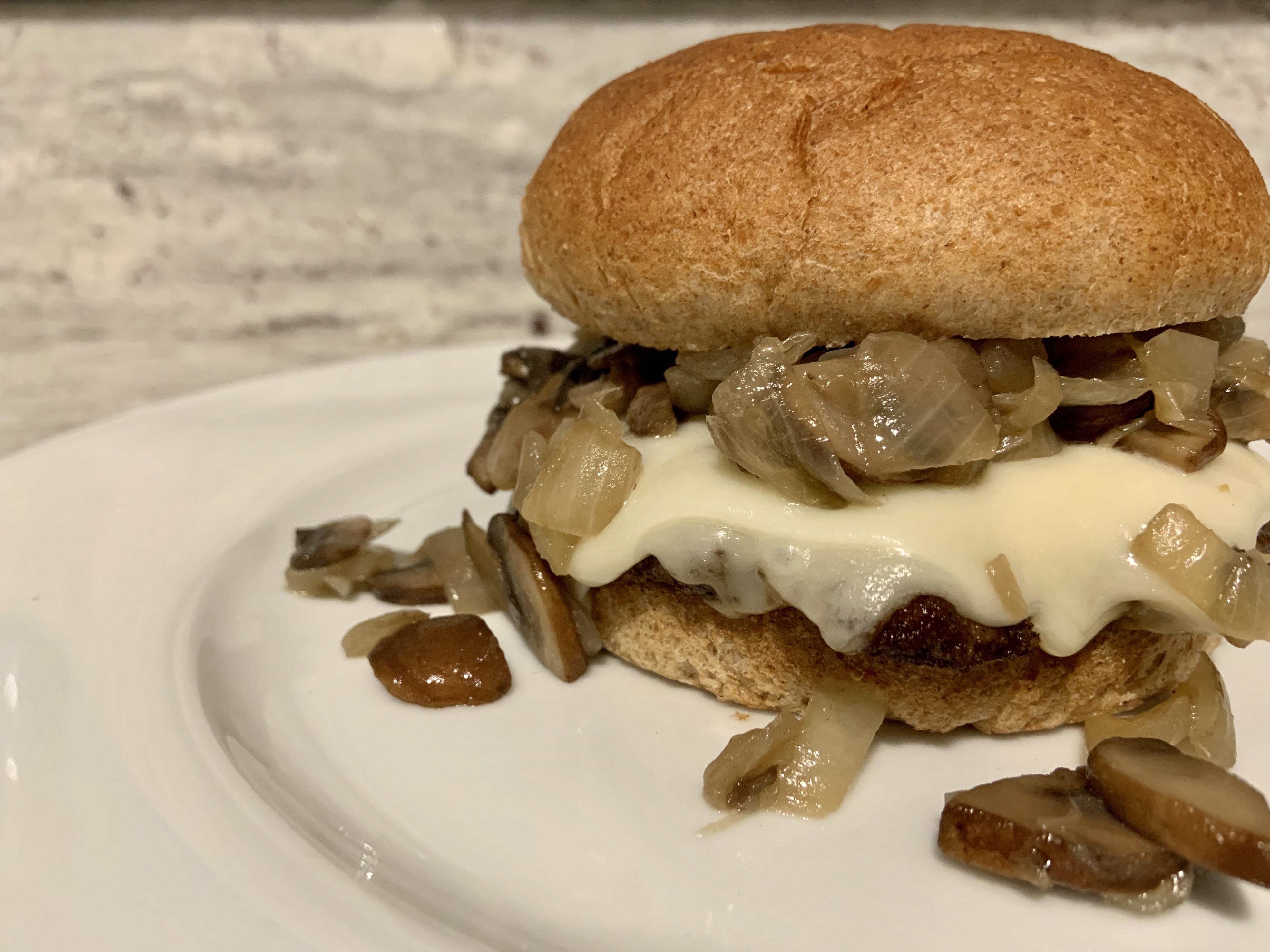 Made some mushroom onion and Swiss burgers tonight for the family. r