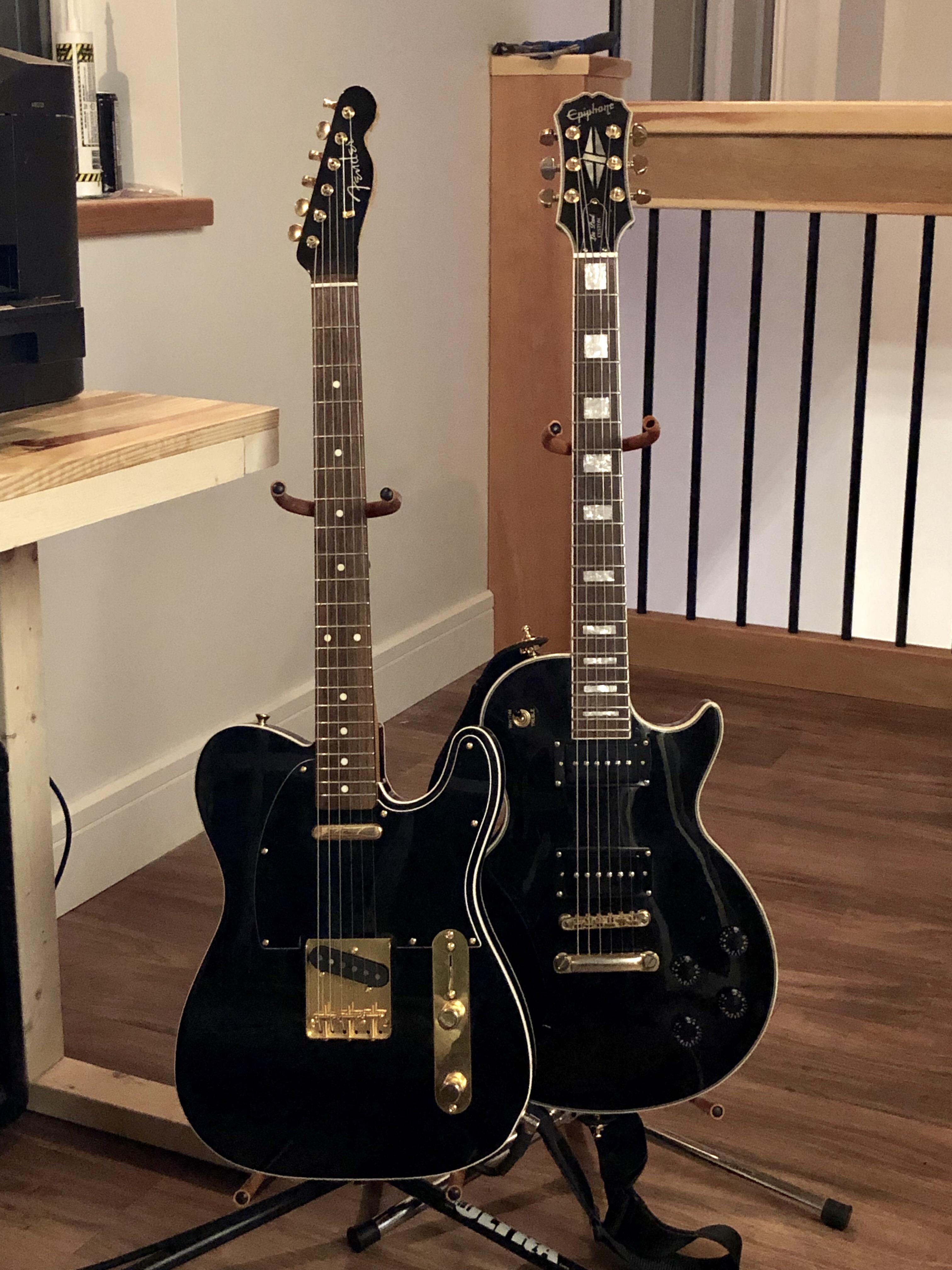 The tuxedo twins my first guitar, modded Epiphone Les Paul Custom and
