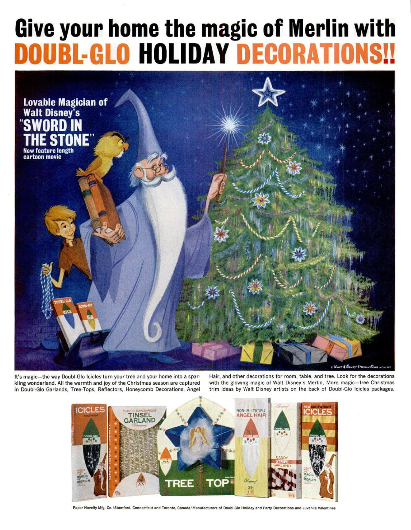 "Give your home the magic of Merlin with DOUBLGLO HOLIDAY DECORATIONS