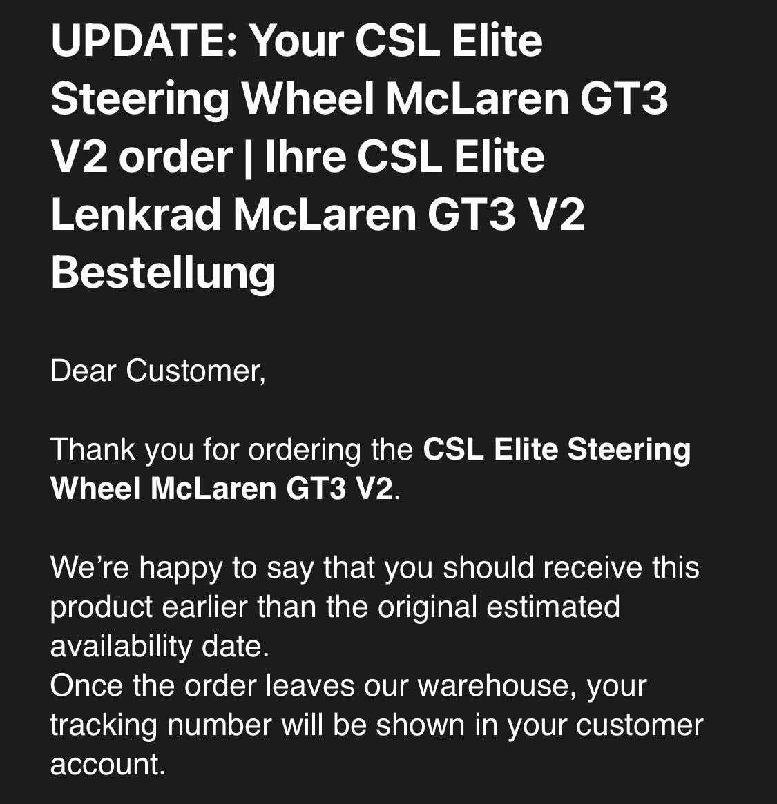 Does this mean I’ll get the wheel early? Saw something when ordering