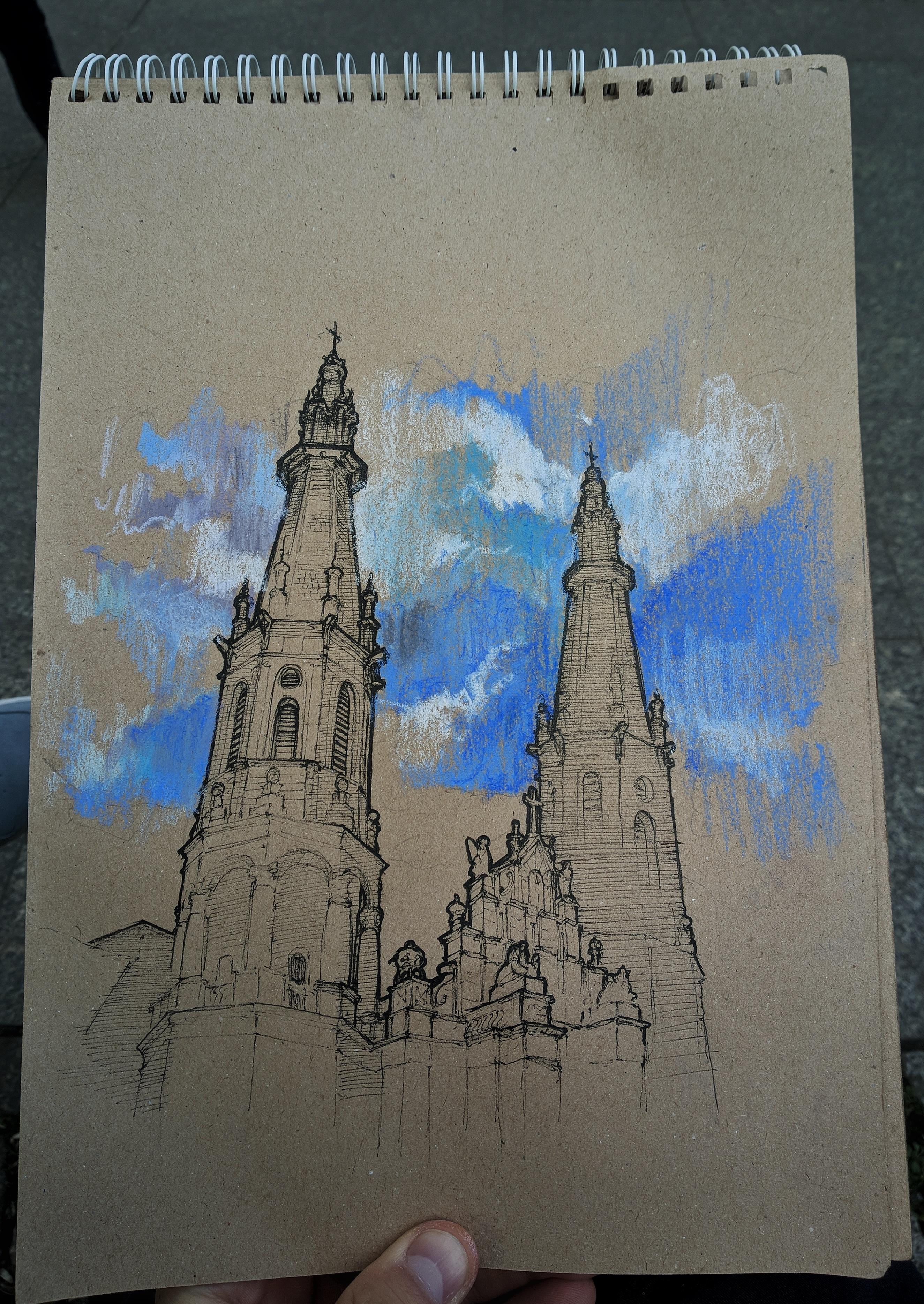 Church of the Holiest Savior in Warsaw. Ink, pastel. 21x29 cm. r/Art