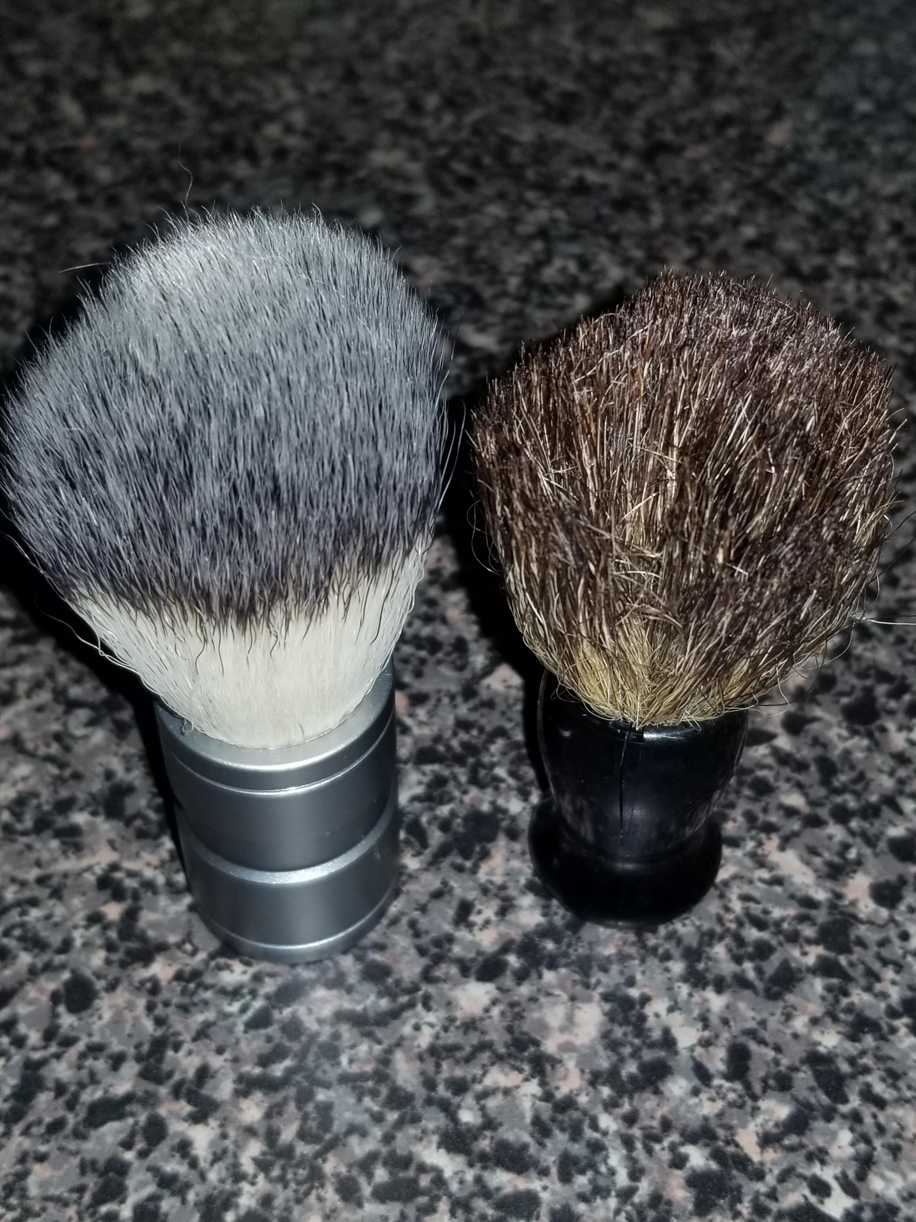 Shaving Brushes. New and old. These used to be the same color and