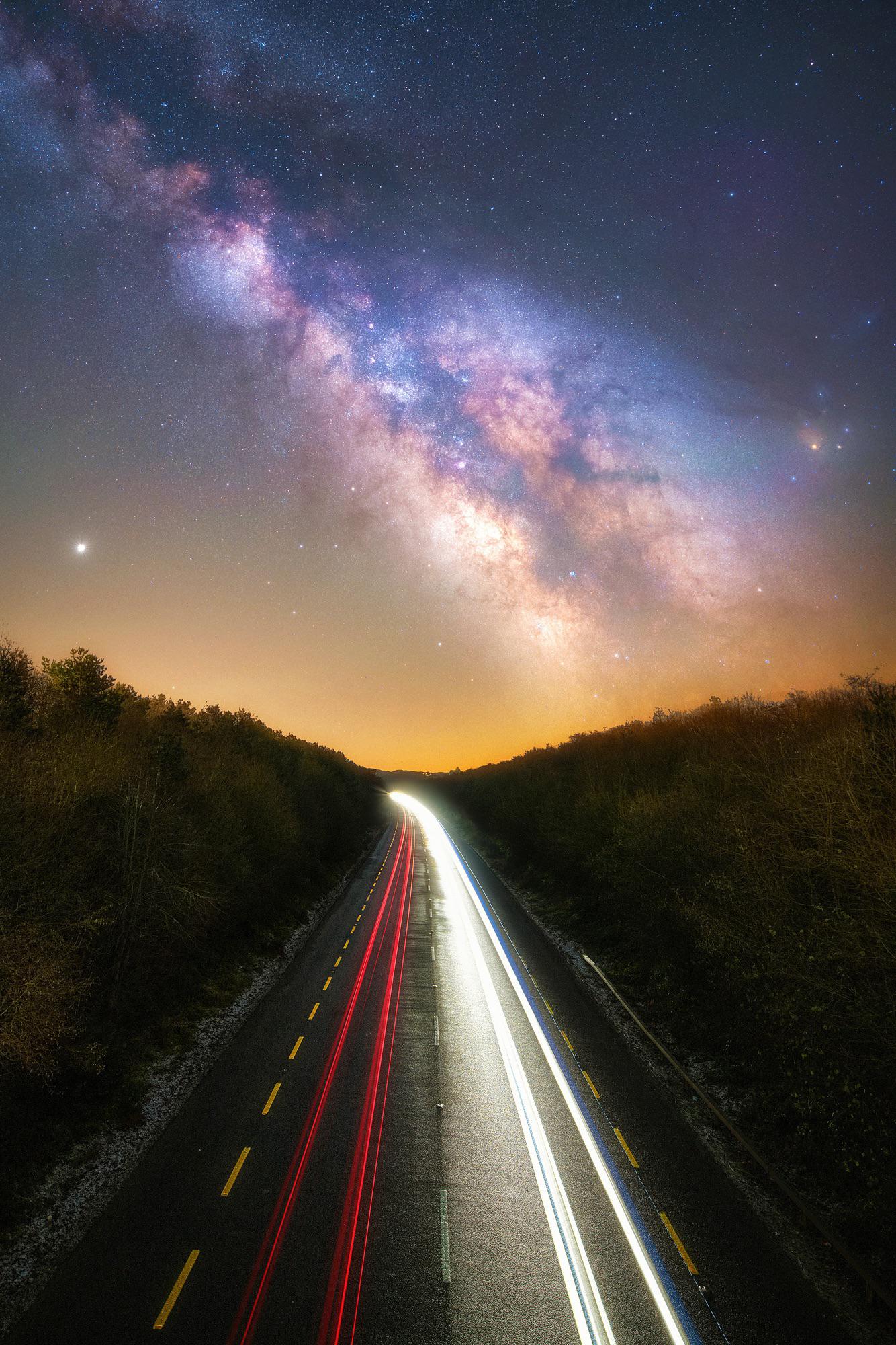 Car lights under the night sky! [OC] 1334x2000 : r/ExposurePorn