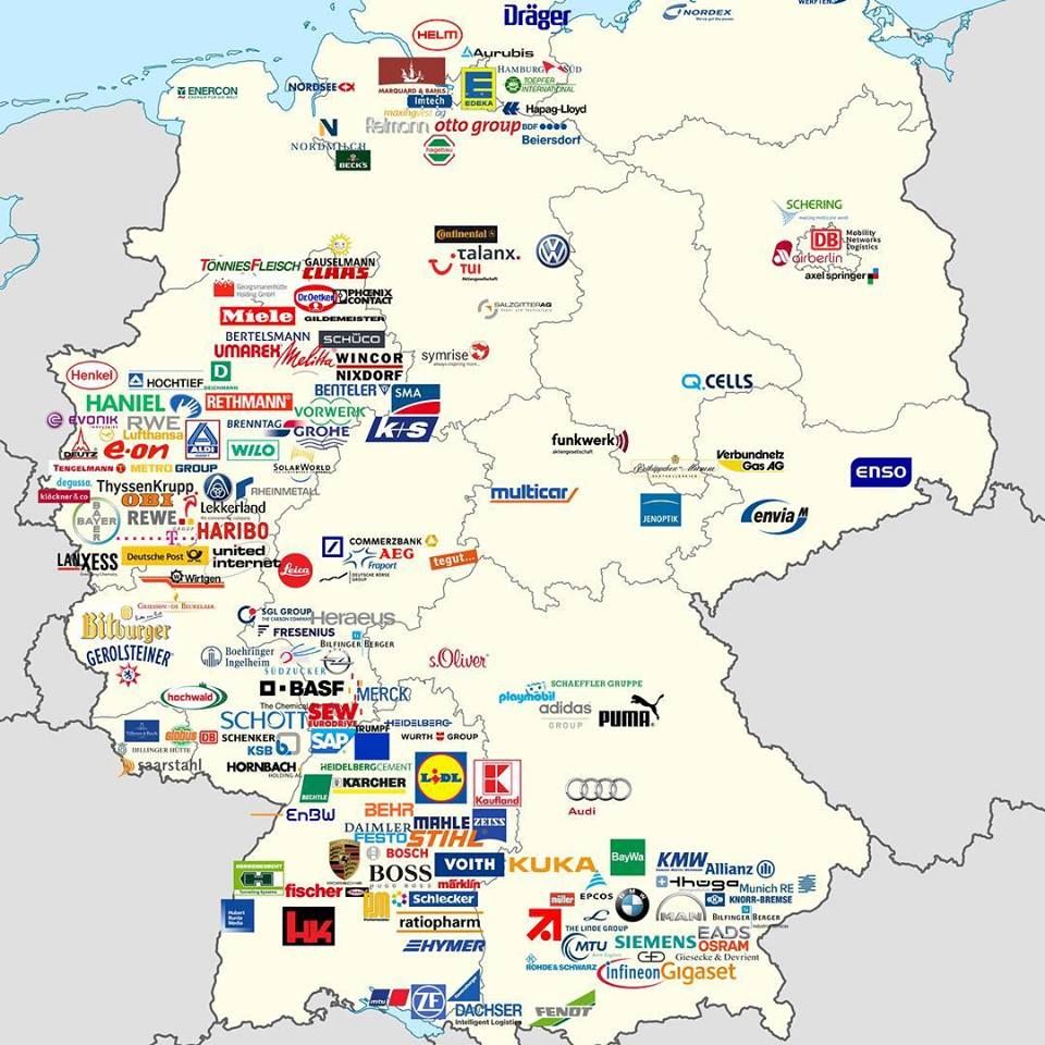 Corporate map of Germany (See the difference between East and West