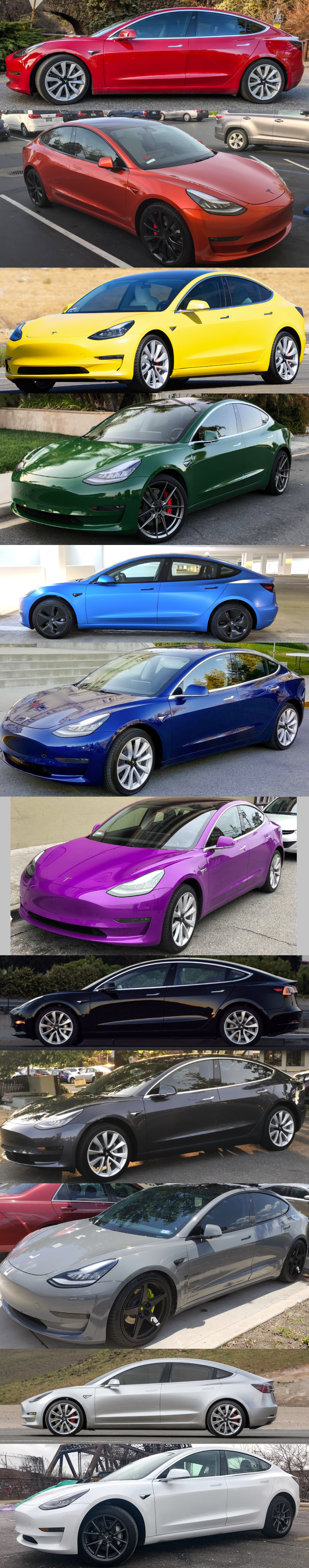 A Tesla Rainbow, all the Model 3 colors! r/teslamotors