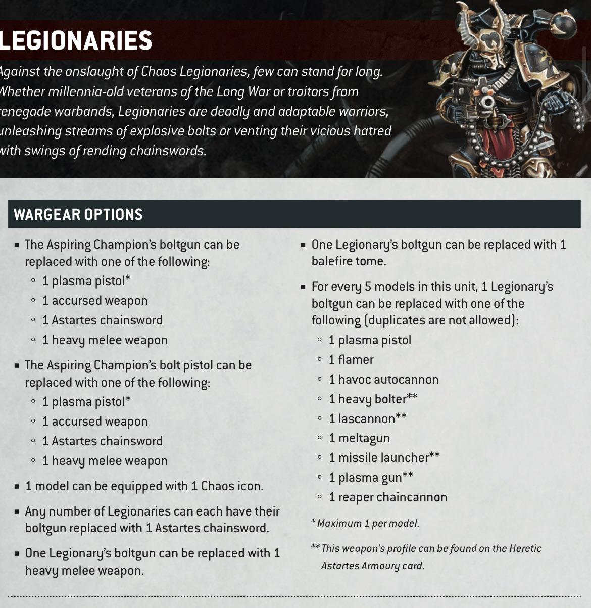 Can I run 2 plasma pistols for s 5 man squad of Legionaries. One for