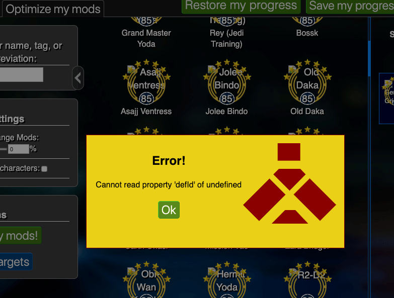 Grand Ivory Mod Optimizer Error SWGalaxyOfHeroes