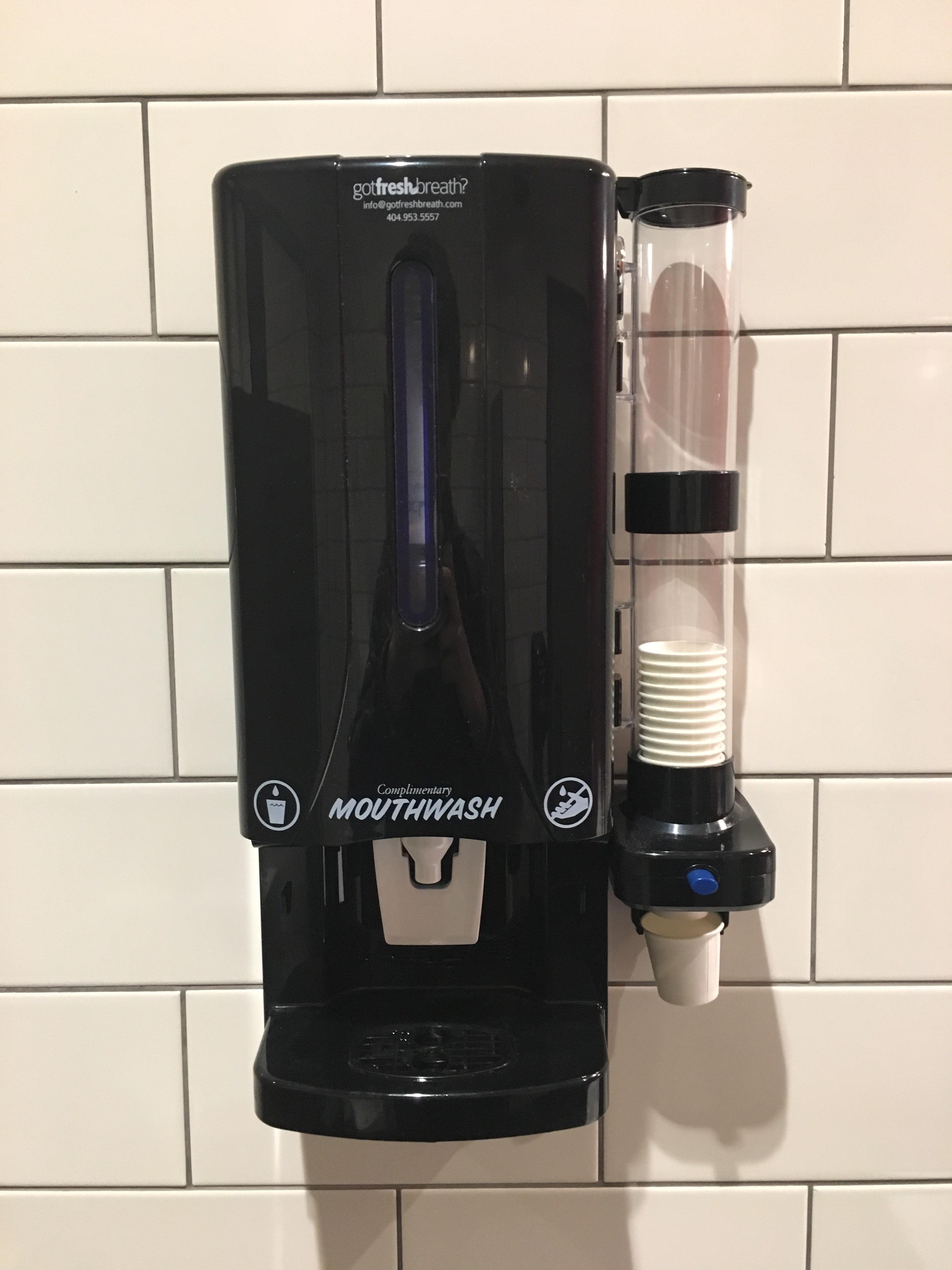 This Chick fil'a has a complimentary mouthwash dispenser in the