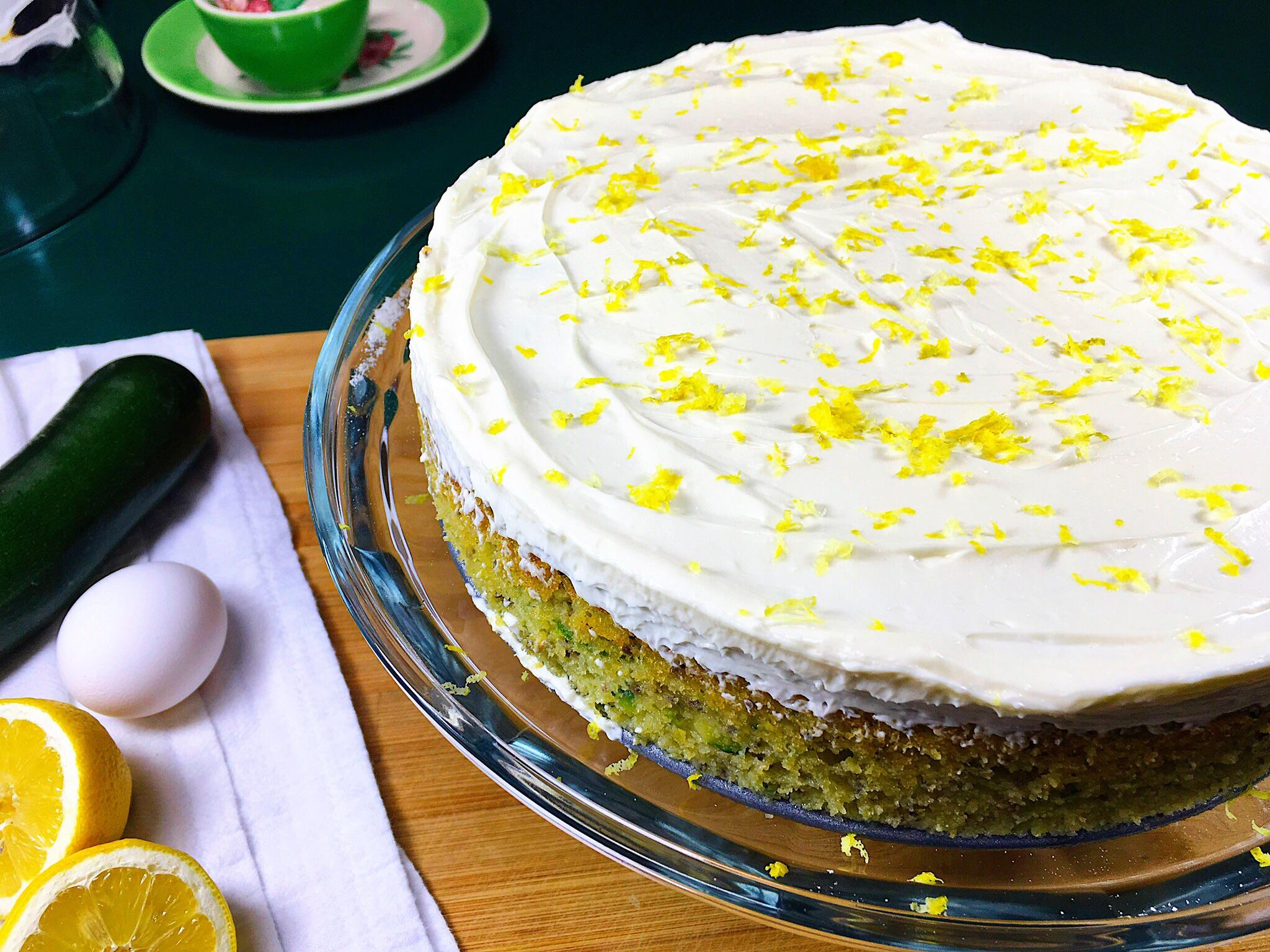 Lemon Zucchini Olive Oil Cake w/ Limoncello Frosting!!!! Best summer