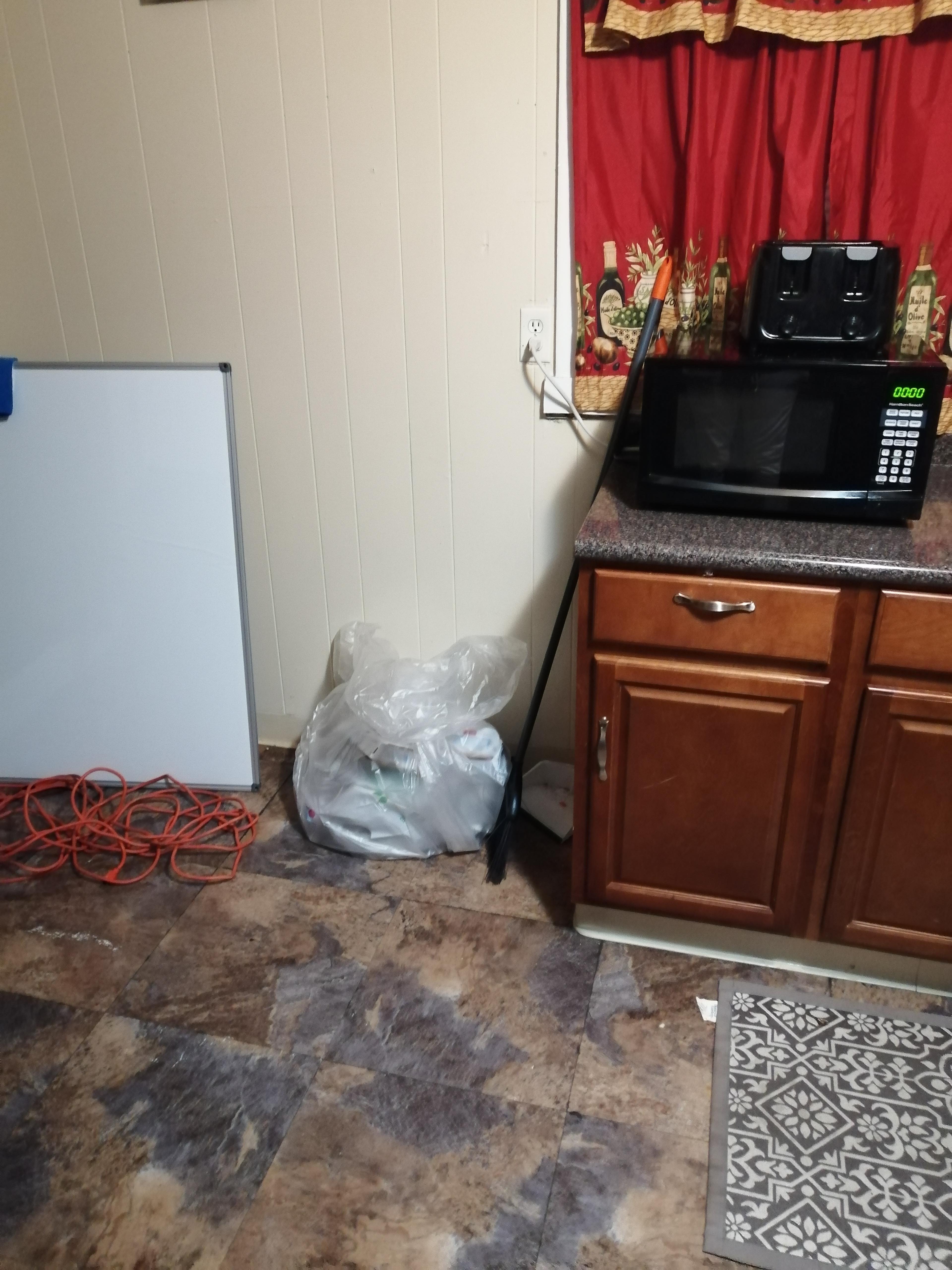 Dad I don't want a trash bag In my kitchen because it stinks. Also Dad