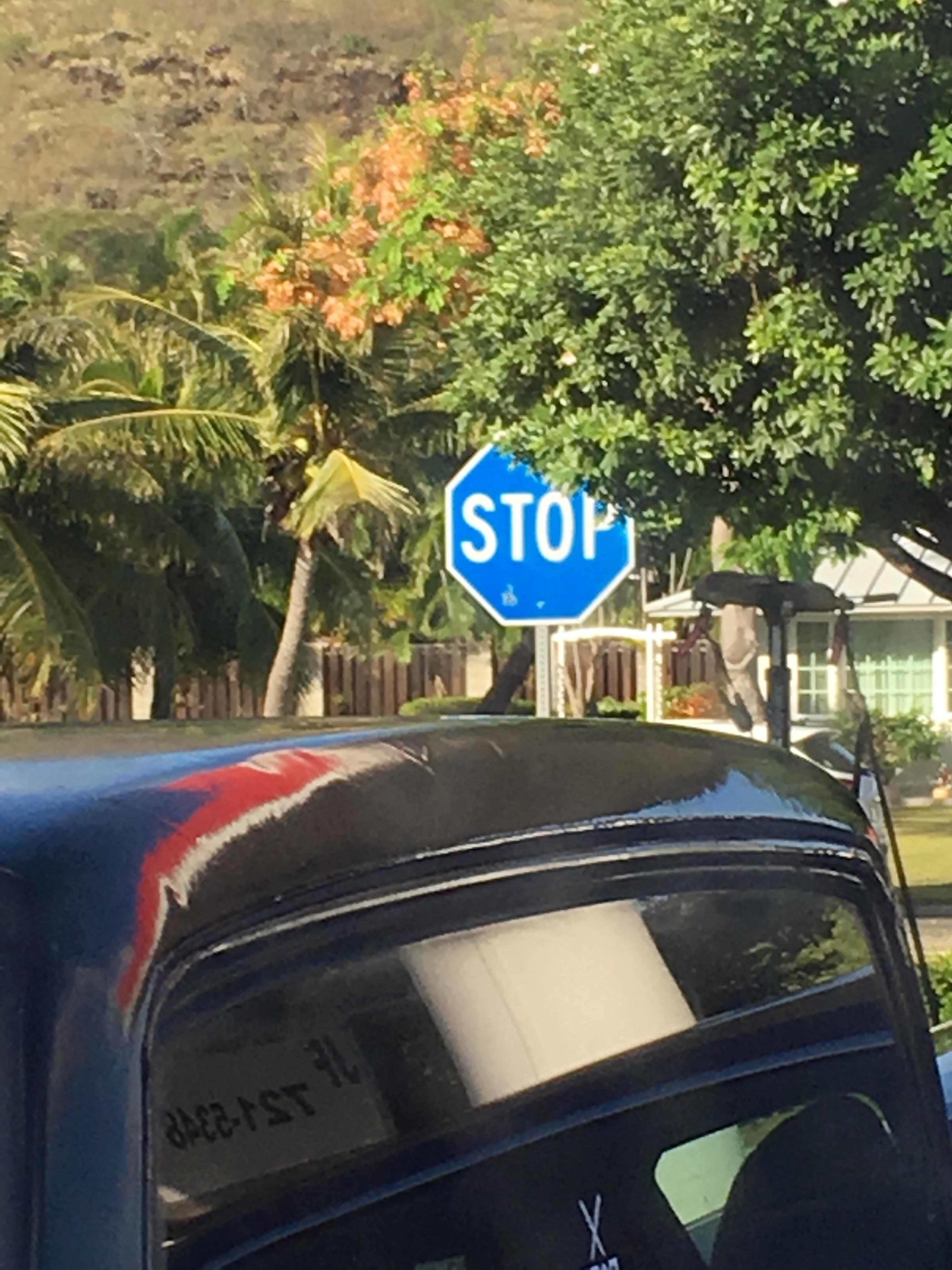 This blue stop sign I found in Hawaii r/ImagesOfHawaii