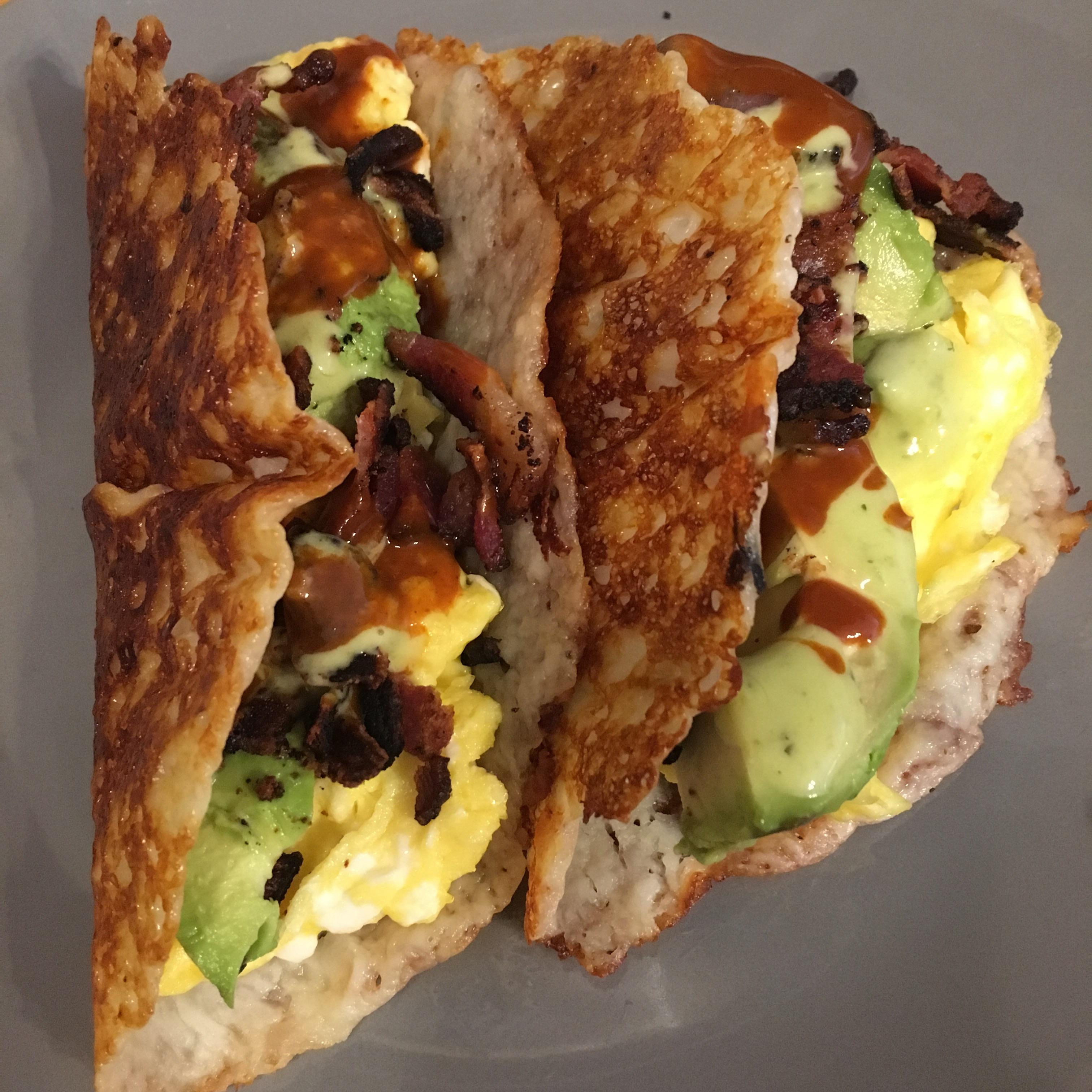 Keto Breakfast Tacos. Made tortilla shells with mozzarella cheese