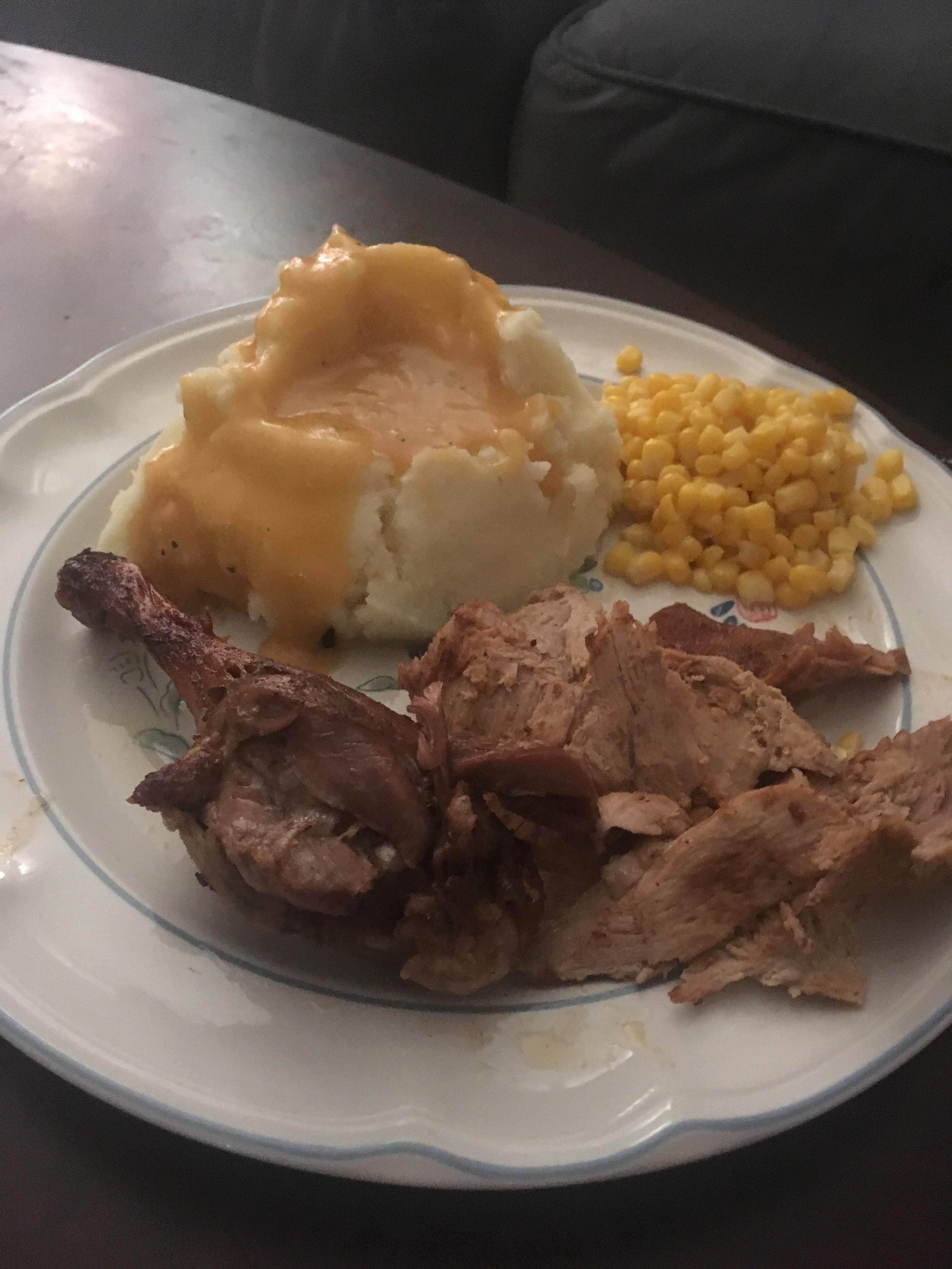 Duck gravy, leftover roast duck, and some corn! It’s a good night! r