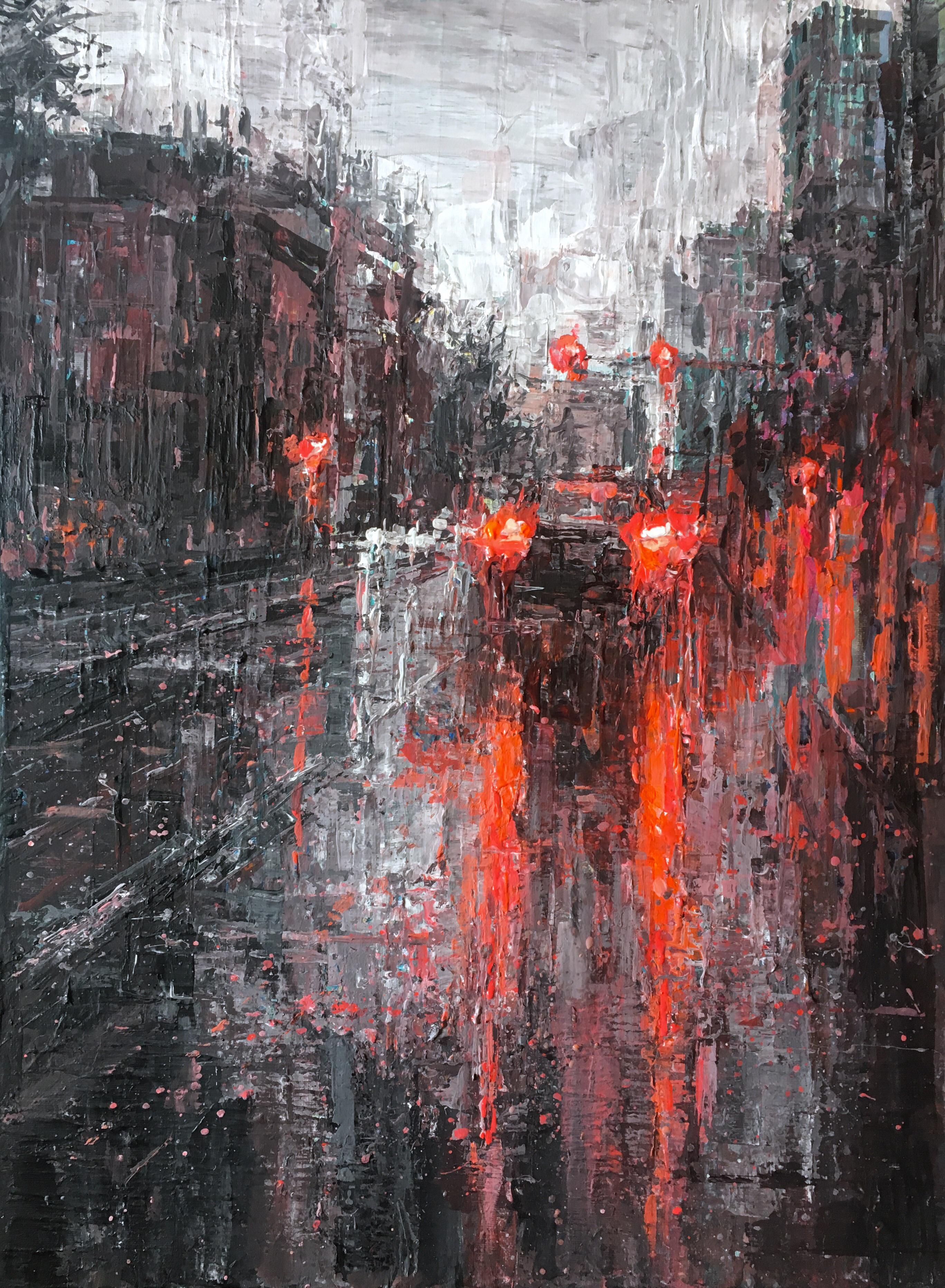 Painting I did of rainy day traffic in Vancouver. r/pics