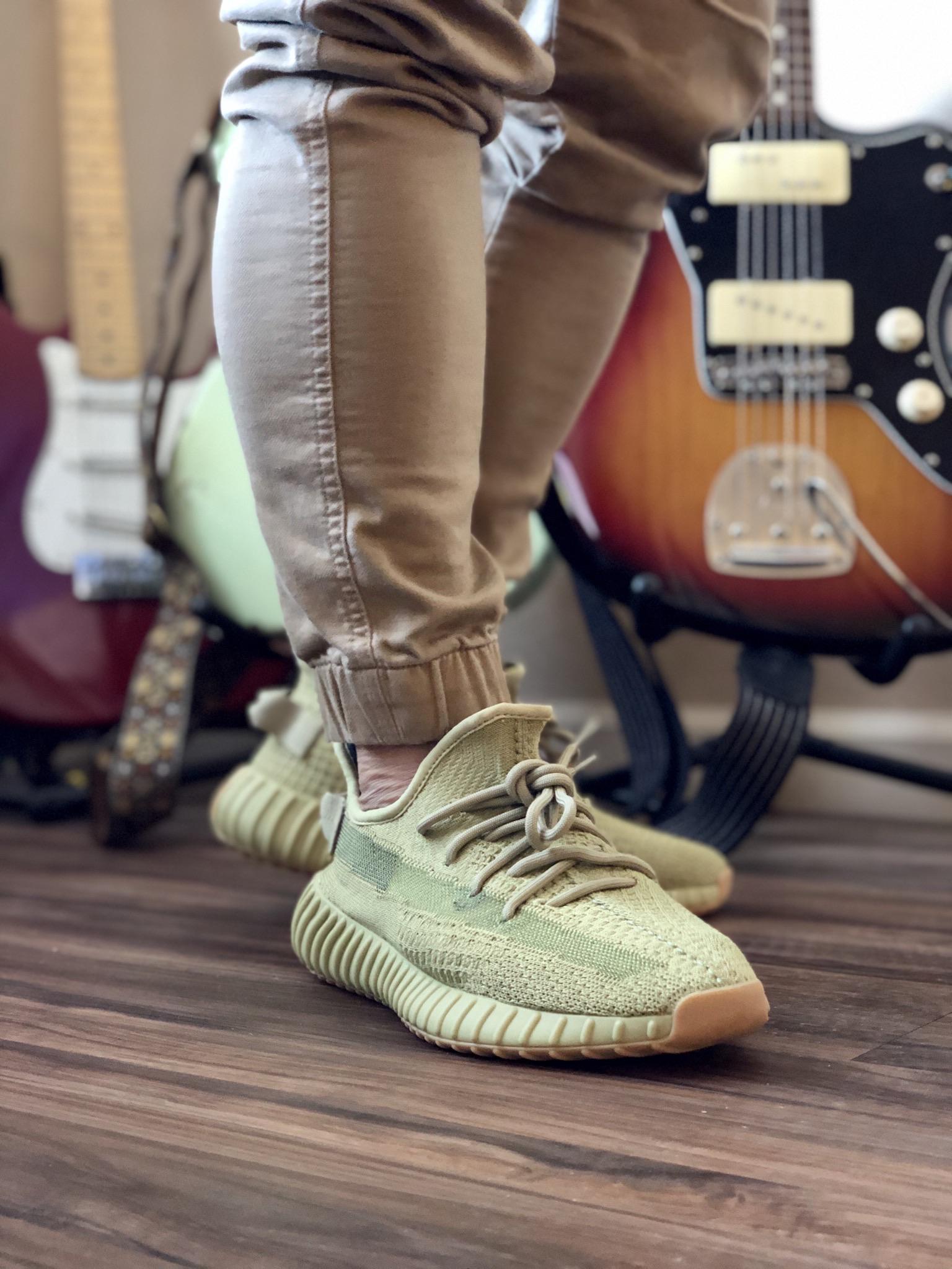 They look more green in person. Yeezy 350 Sulfur. r/Sneakers