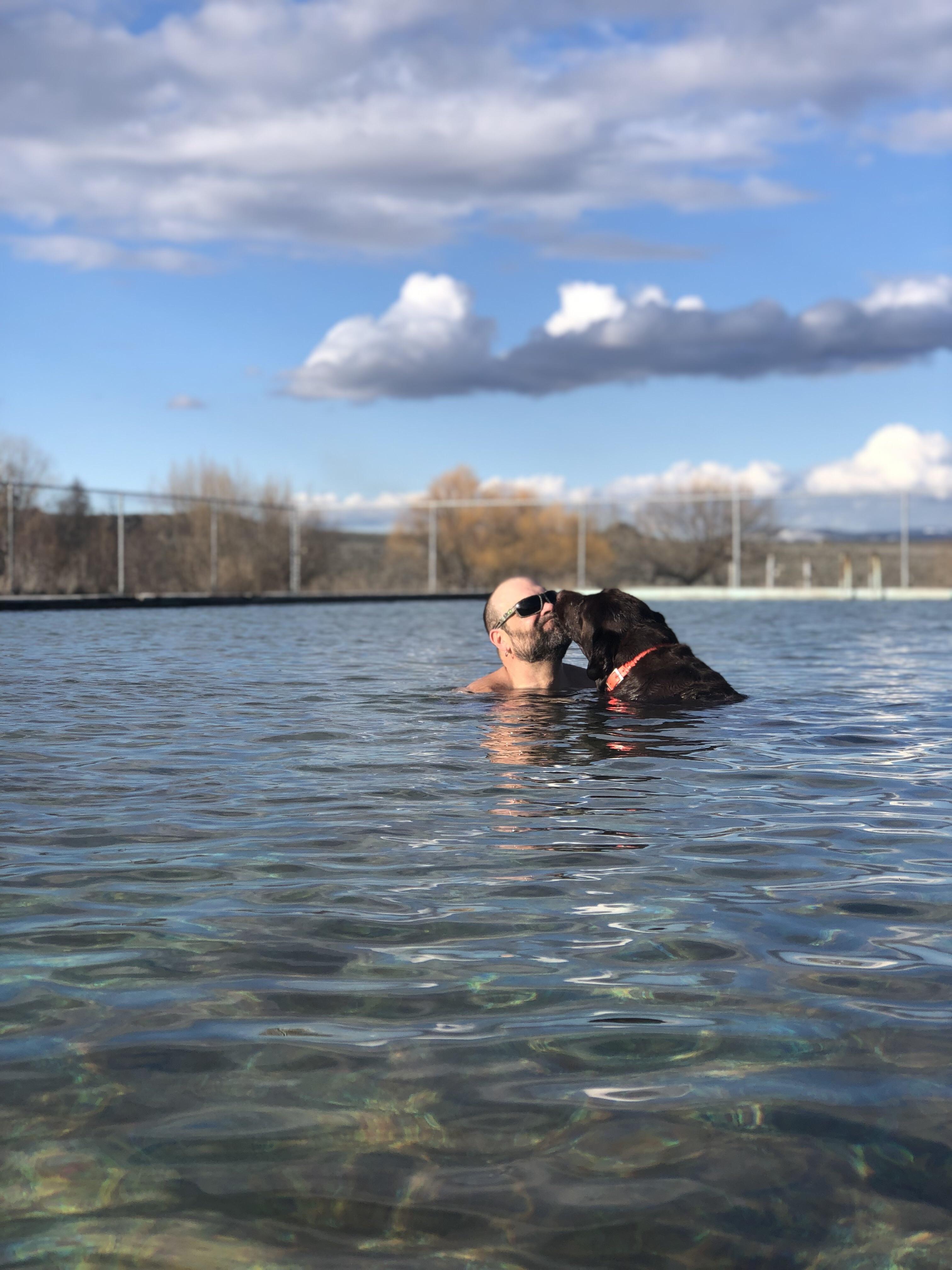 My dog and I soaking it up. Radium Hot Springs, Haines Oregon. r/HotSpringsWest