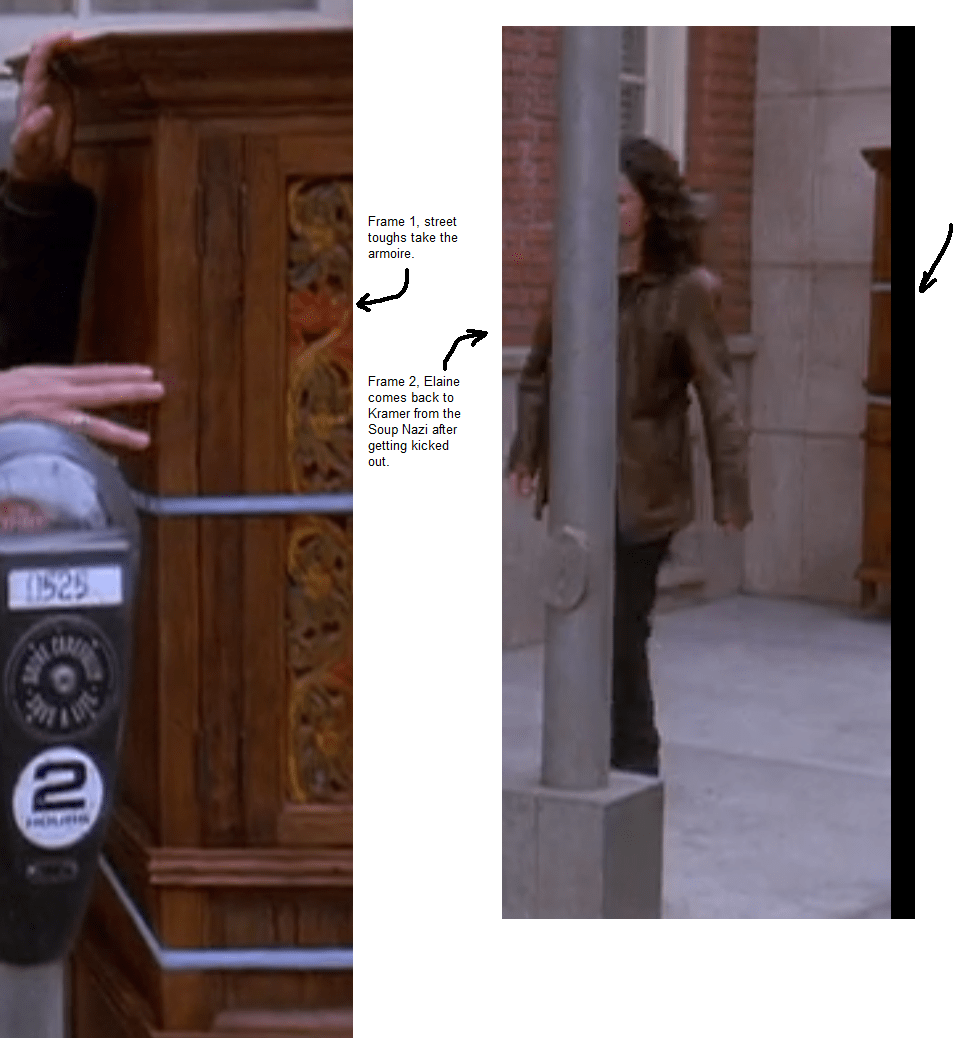 Dunno if this has been posted before, I spotted a problem in Soup Nazi, the Armoire never left