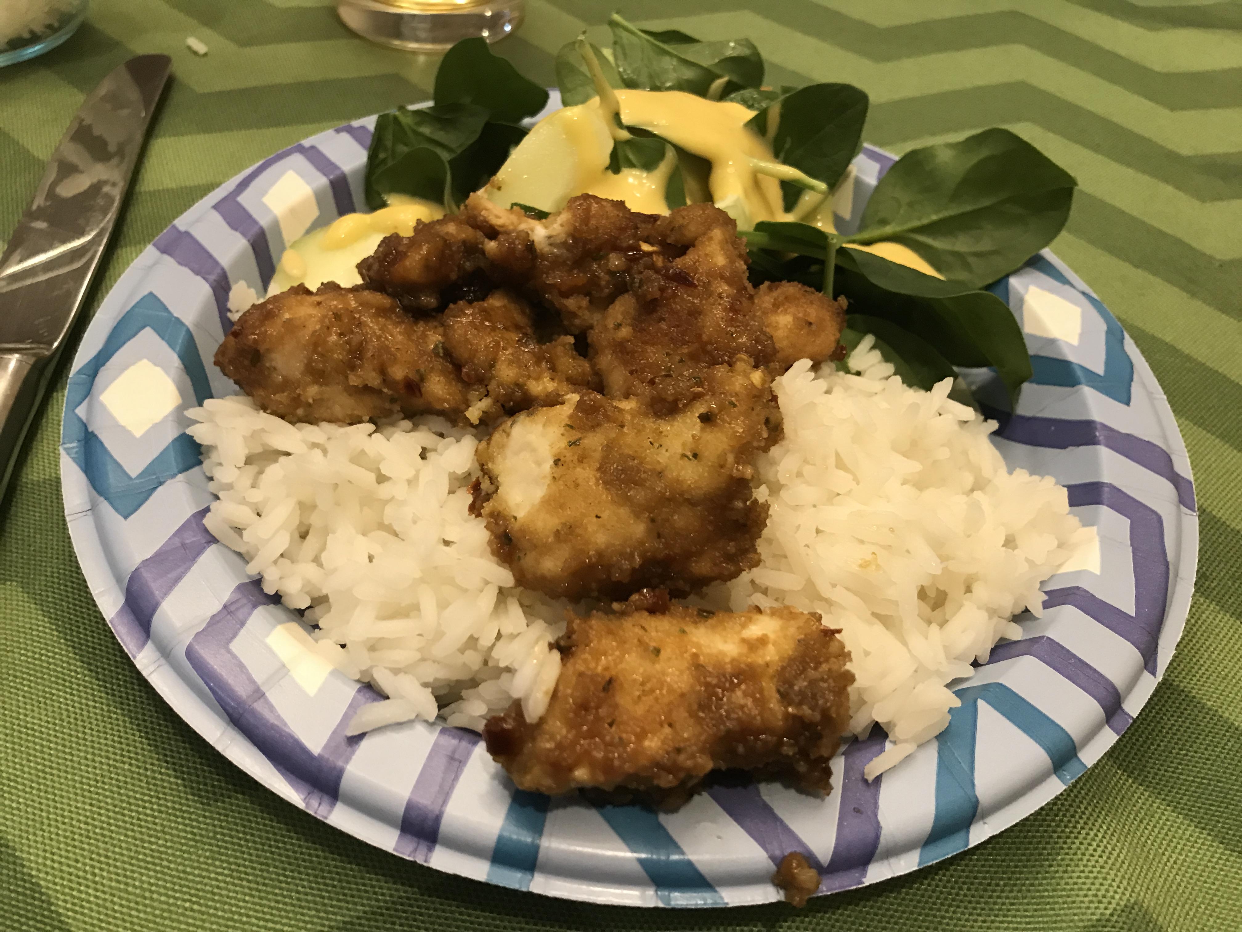 Korean popcorn chicken with jasmine rice and salad r/tonightsdinner