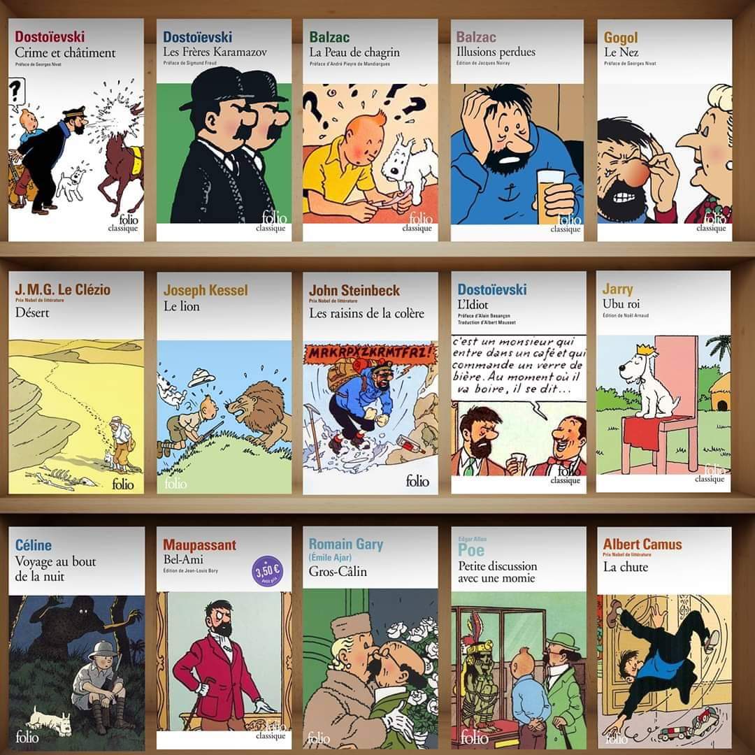Classic novels with a Tintin cover danktintinmemes