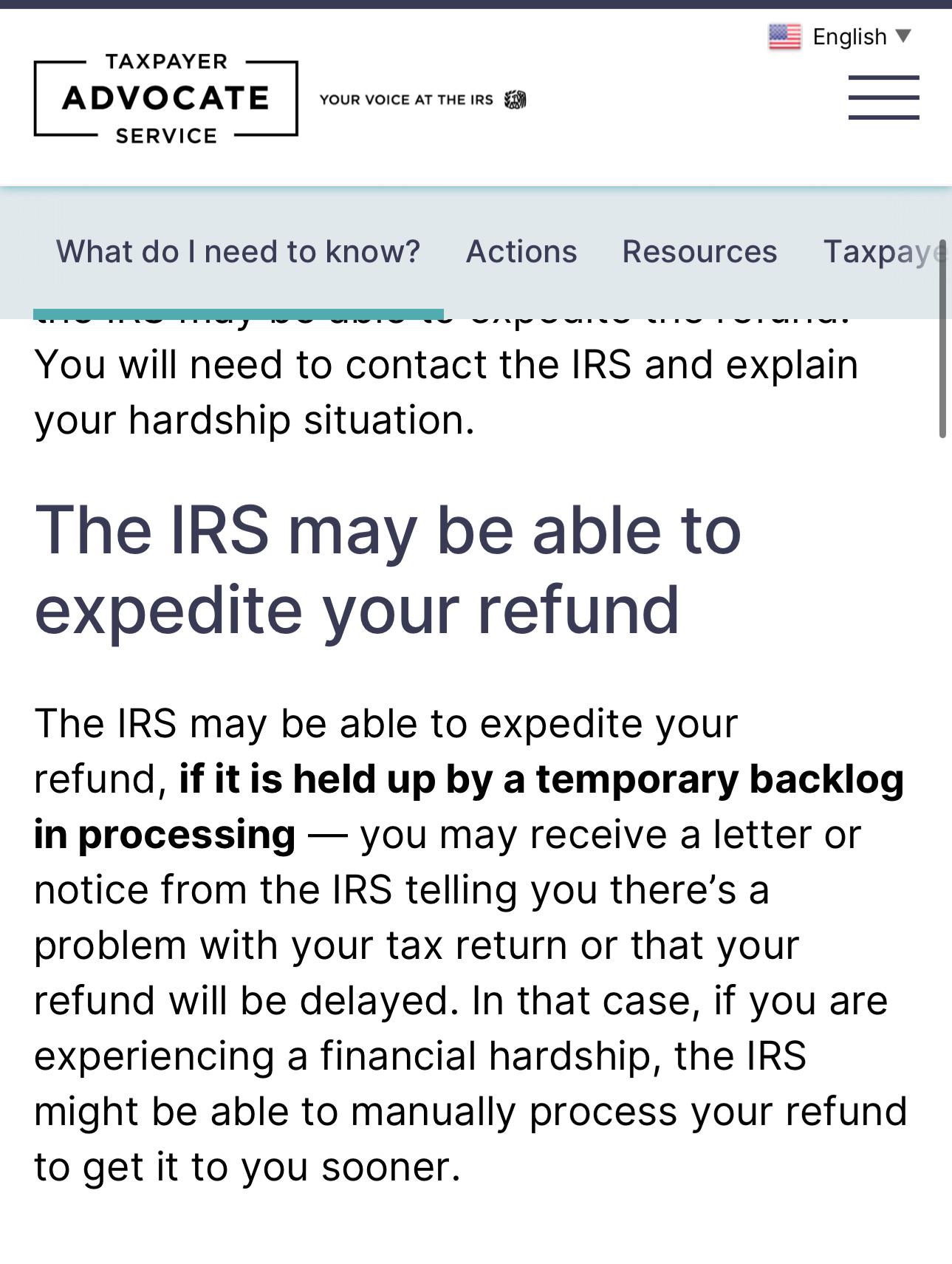Taxpayer advocate service r/IRS