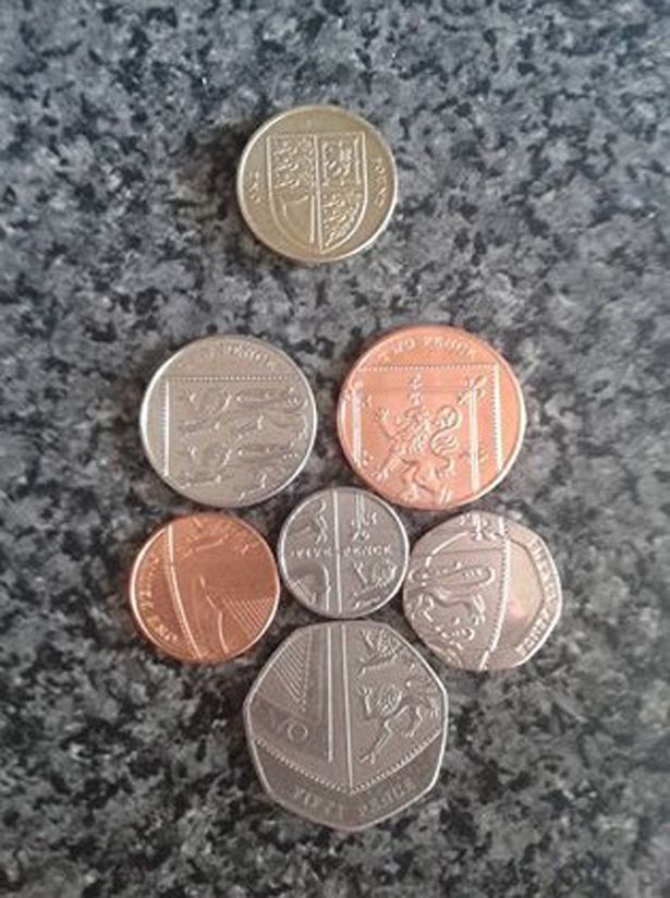 A 10p,2p, 1p, 5p, 20p and 50p assembled in the correct order form the