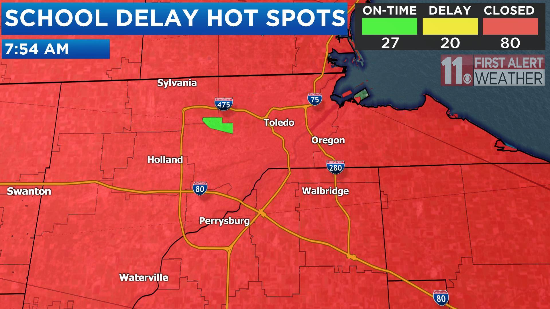 Current school delays around Toledo, OH [1920x1080] r/MapPorn