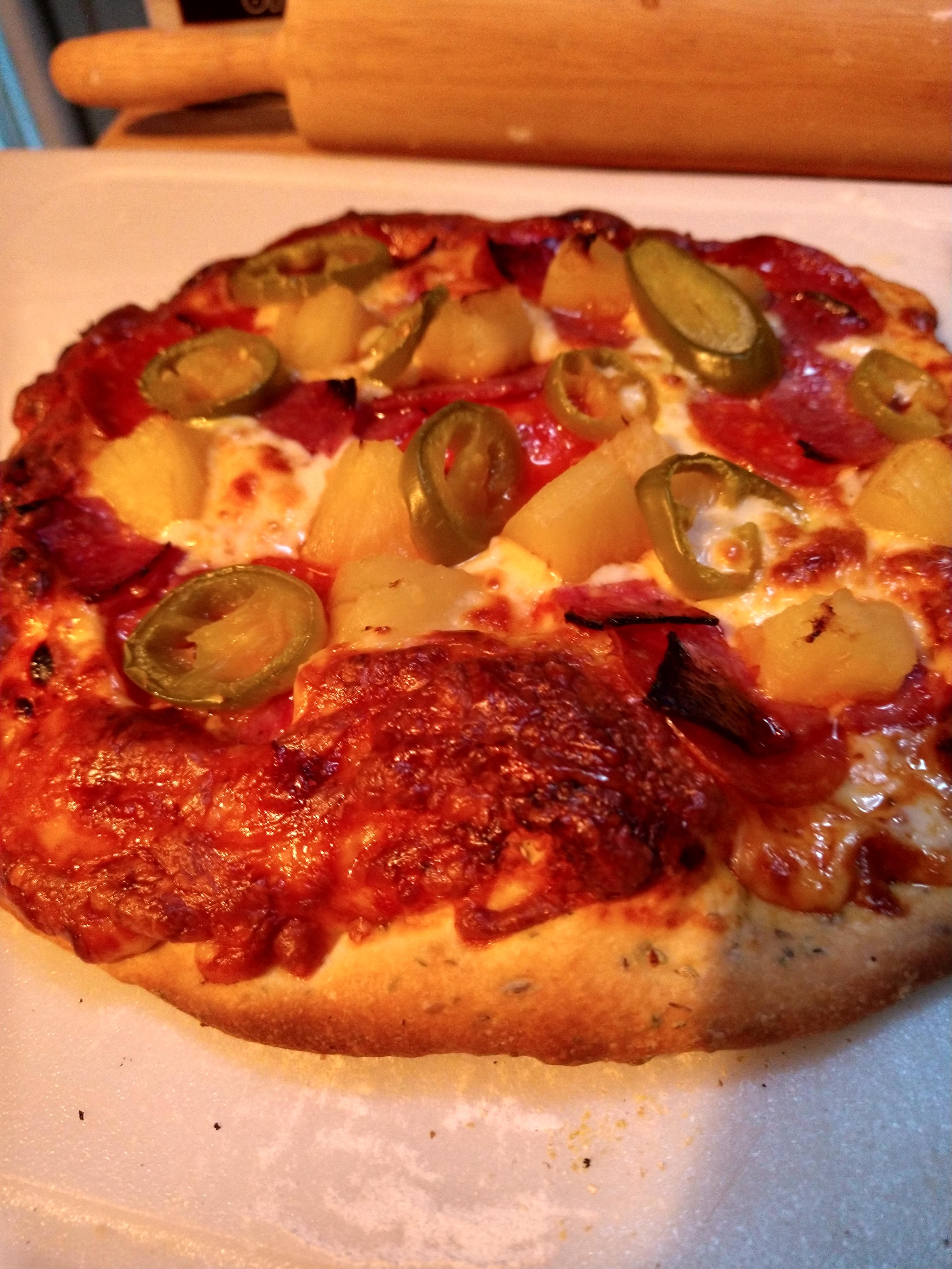 tonight's pizza pepperoni, jalapeno, salami, pineapple r/Pizza