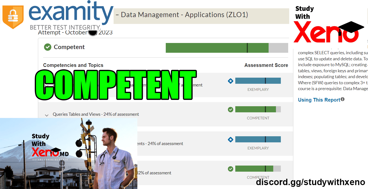 Examity Data Management WGU COMPETENT GradeGenie