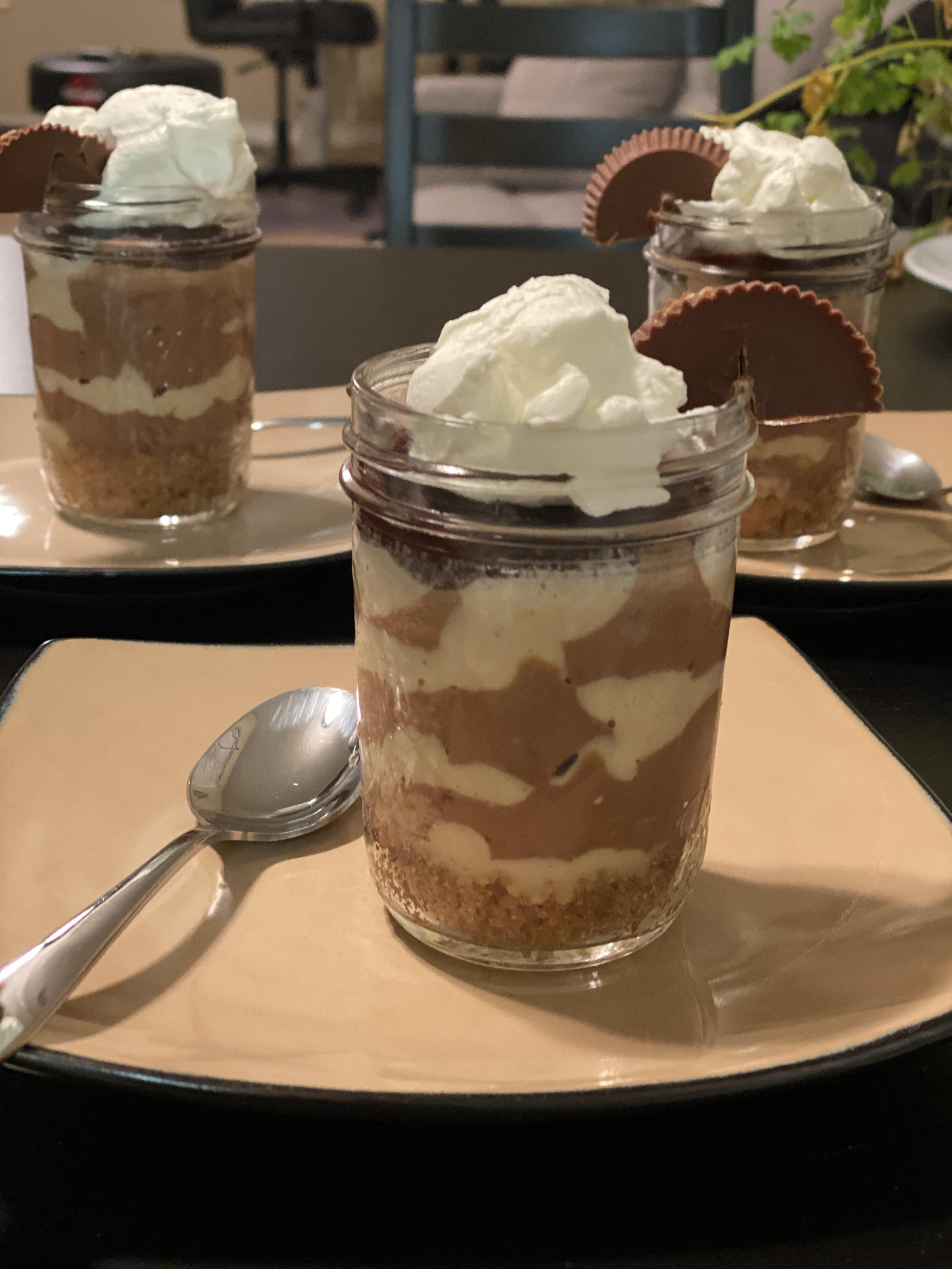 Cute little sous vide chocolatepeanut butter cheesecakes I made last