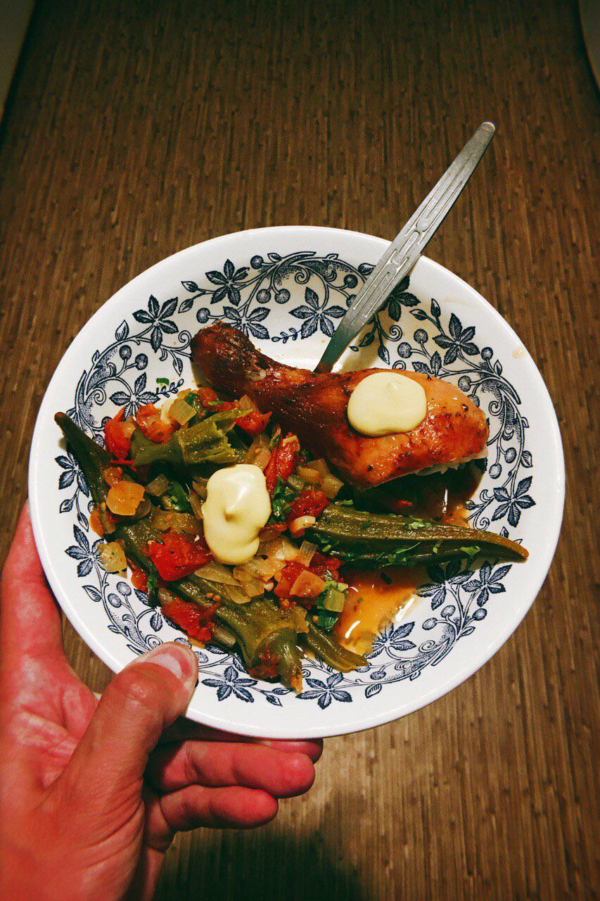 [Homemade] Okra, tomato, garlic, onion and chicken with French garlic